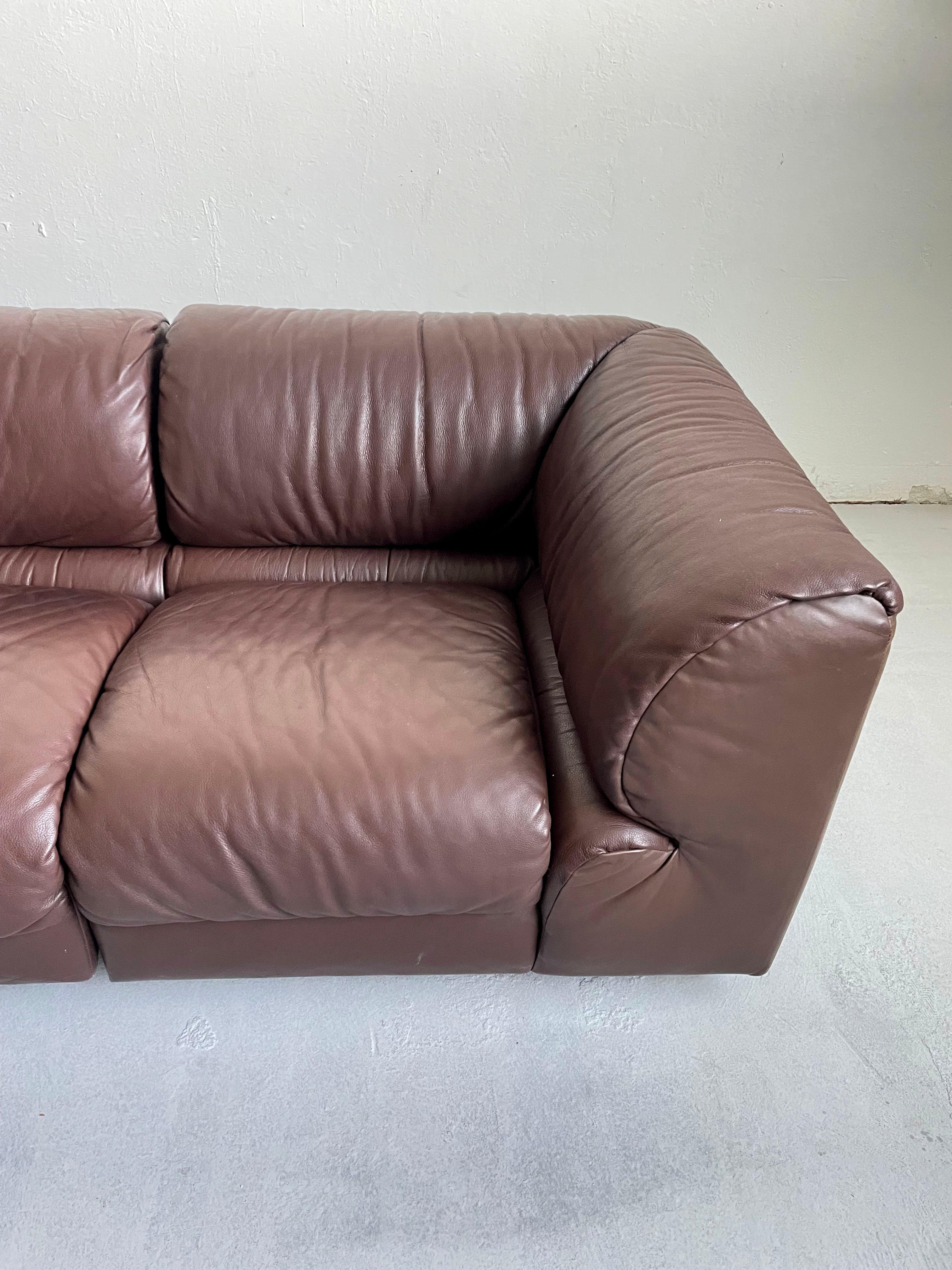 De Sede Style 1970s Sectional Brown Leather Sofa by Laauser, 5 Modular Sections 9