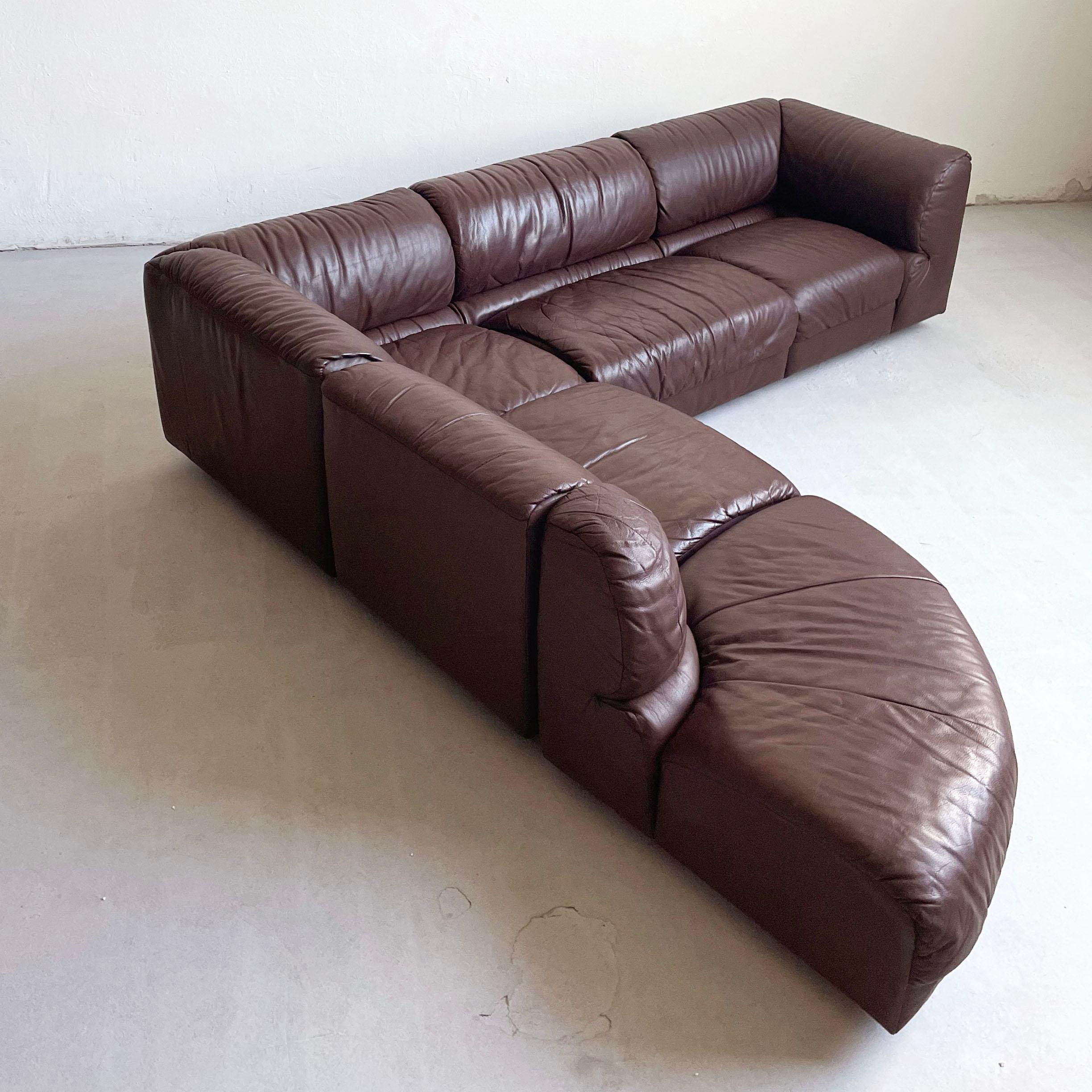 De Sede Style 1970s Sectional Brown Leather Sofa by Laauser, 5 Modular Sections 4