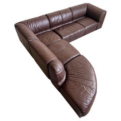 De Sede Style 1970s Sectional Brown Leather Sofa by Laauser, 5 Modular Sections