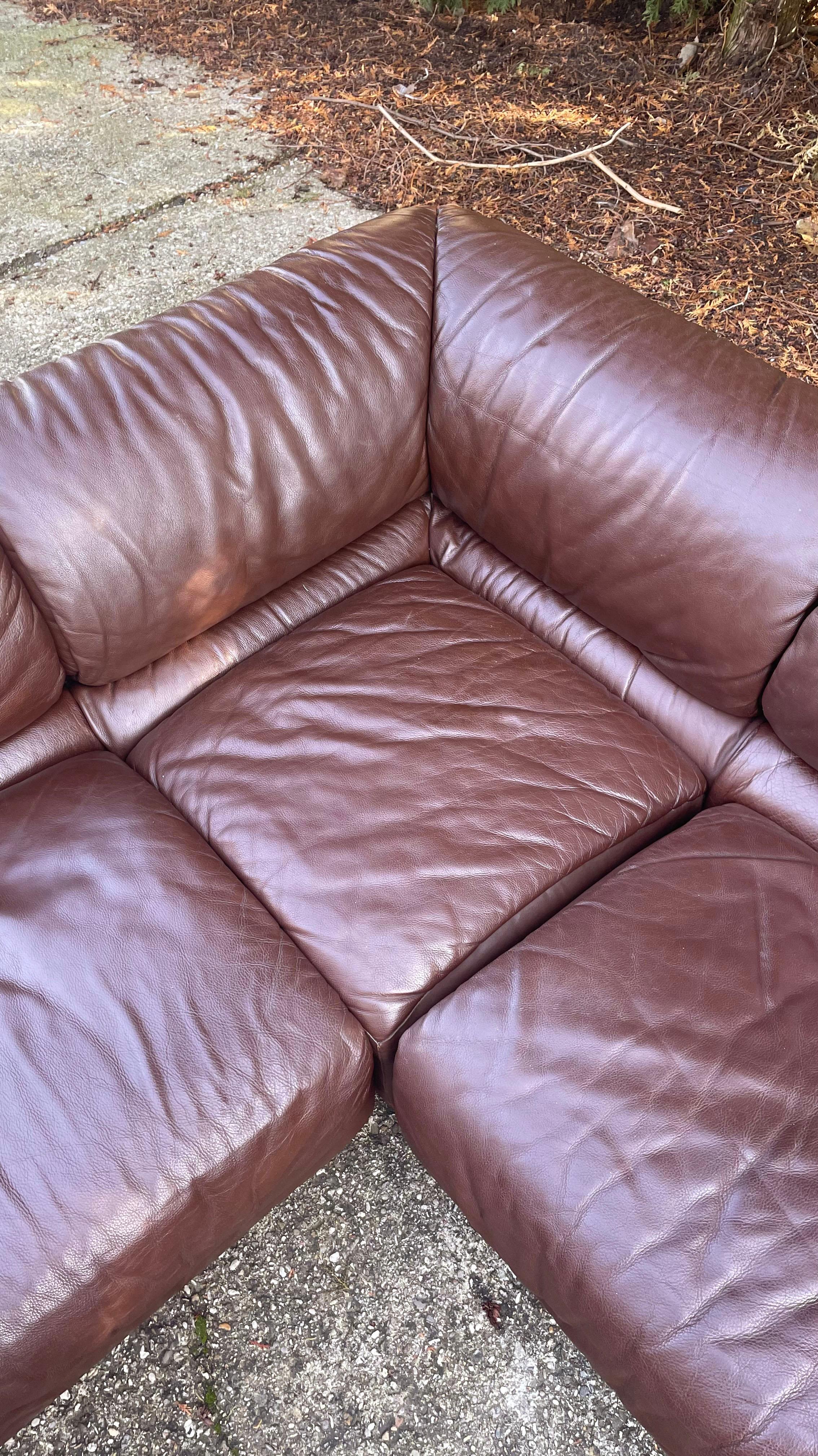 German De Sede Style 1970s Sectional Brown Leather Sofa by Laauser, 7 Modular Sections