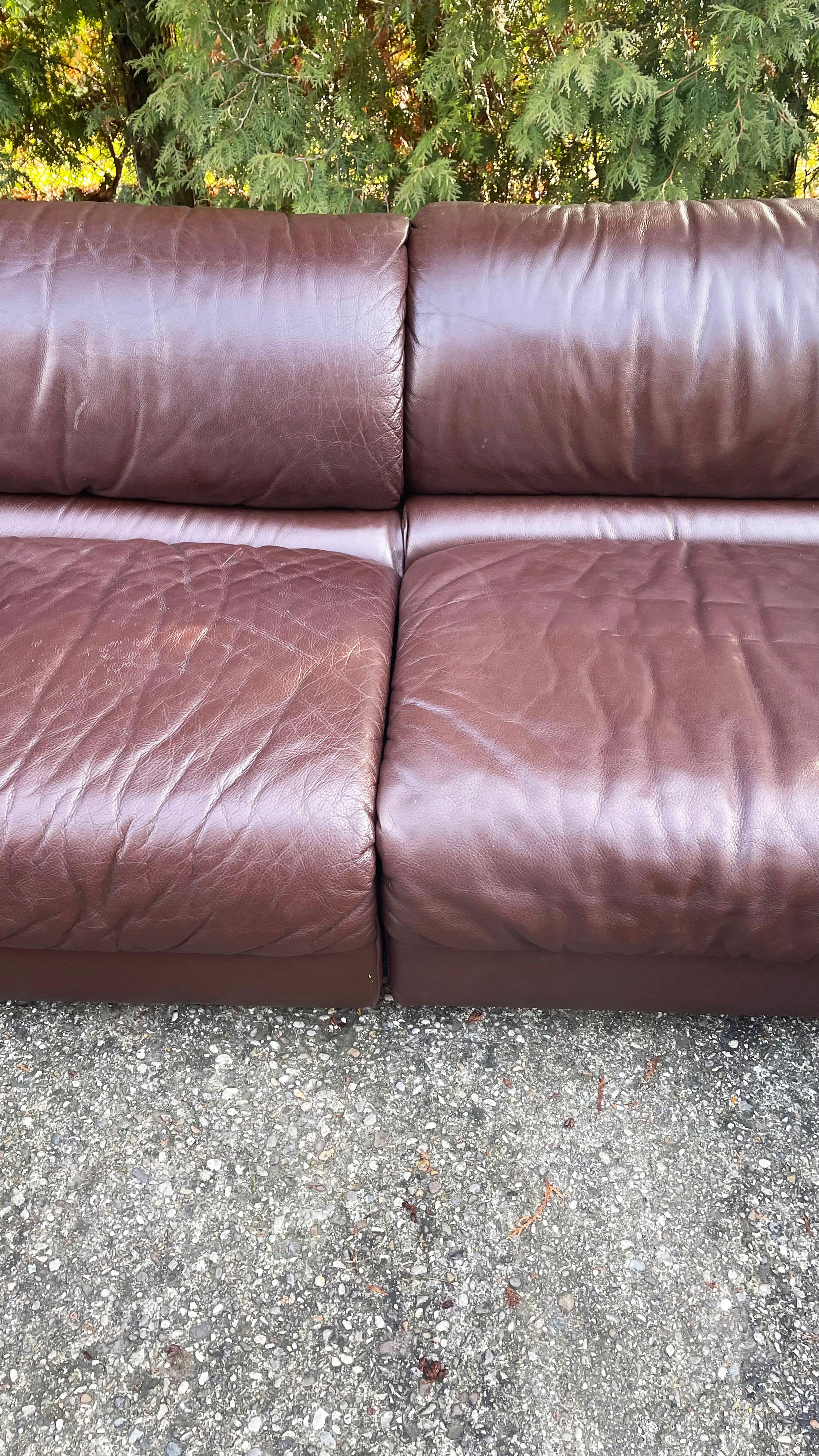 De Sede Style 1970s Sectional Brown Leather Sofa by Laauser, 7 Modular Sections In Good Condition In Zagreb, HR