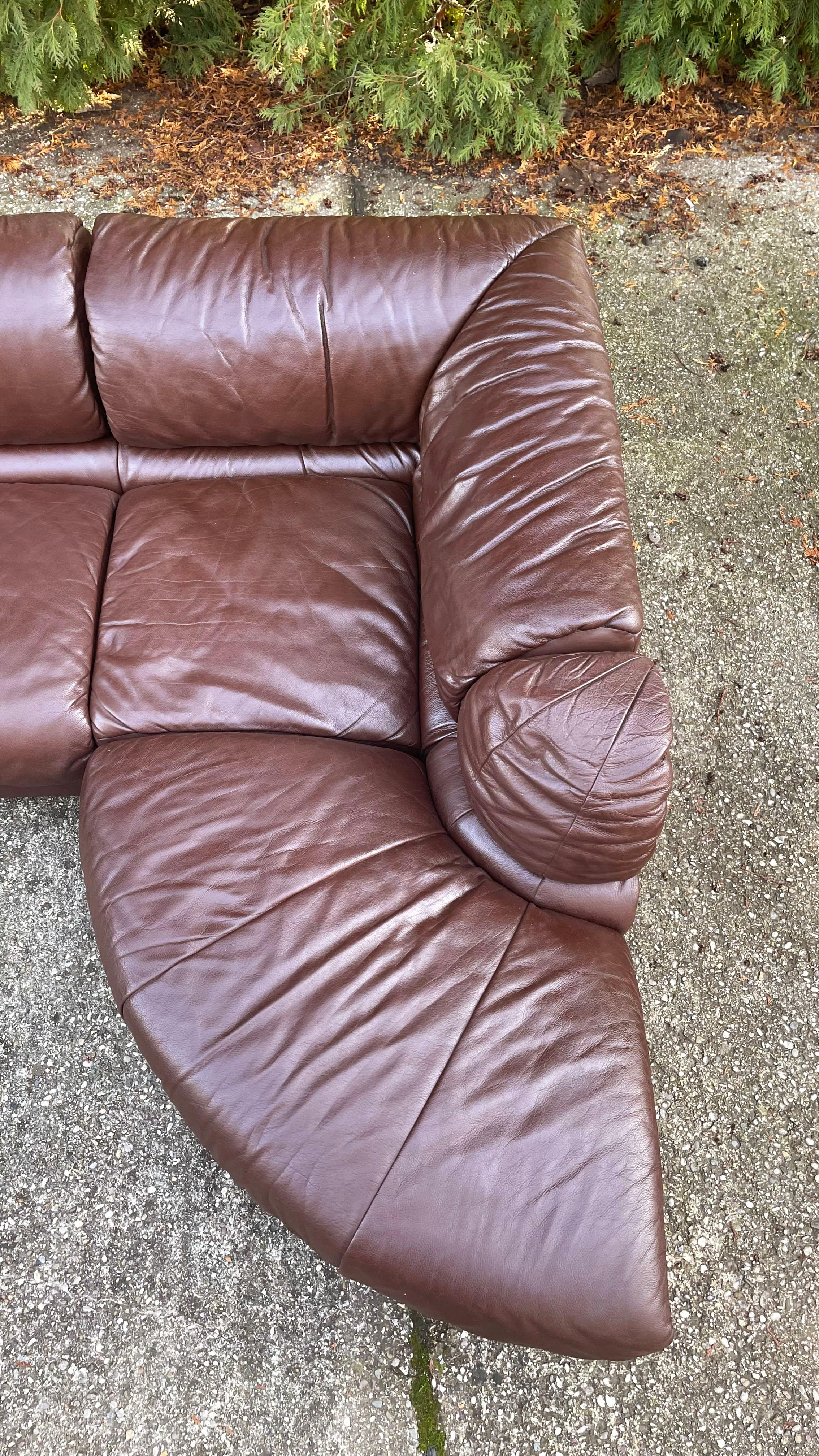 Late 20th Century De Sede Style 1970s Sectional Brown Leather Sofa by Laauser, 7 Modular Sections