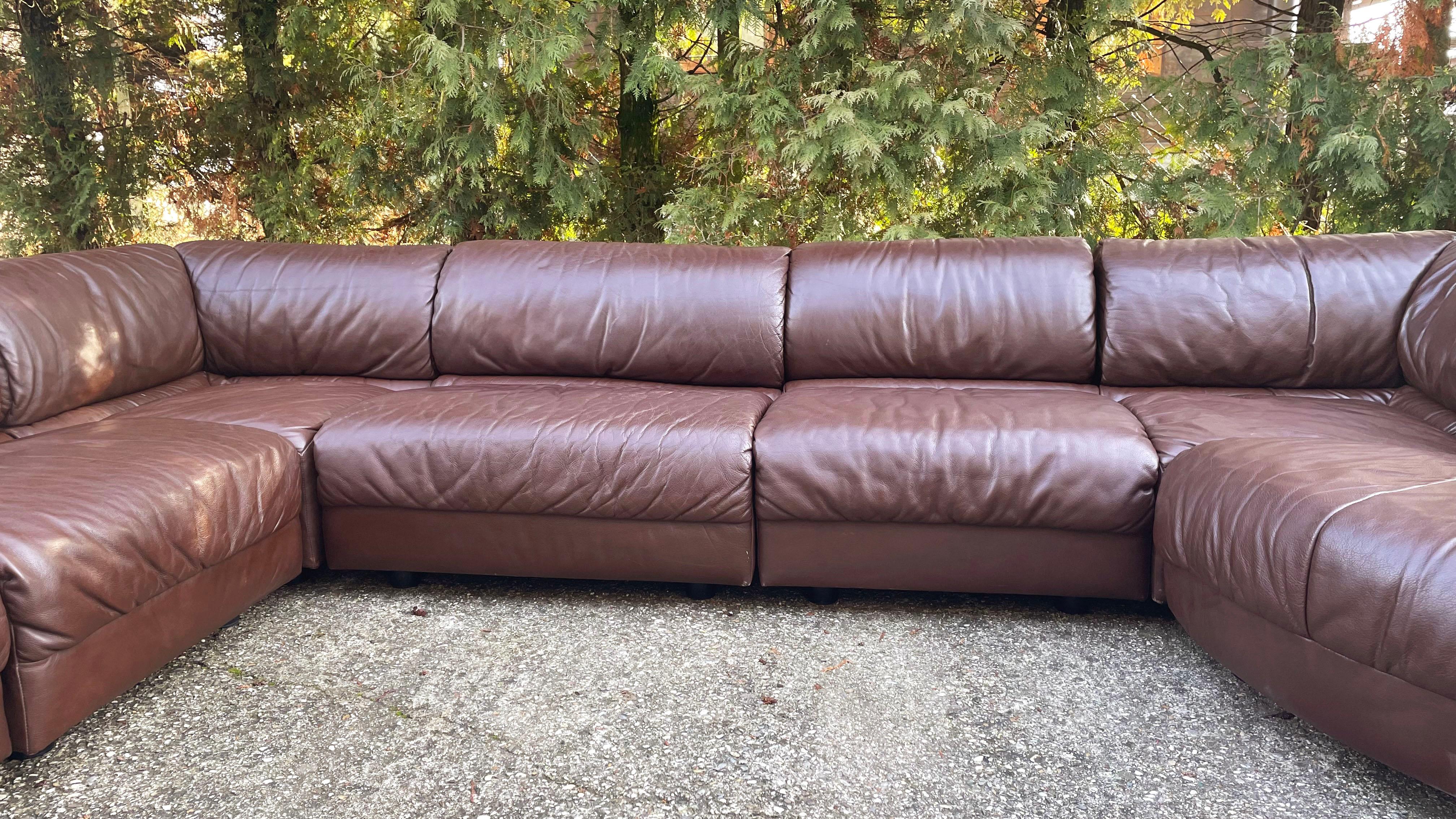 De Sede Style 1970s Sectional Brown Leather Sofa by Laauser, 7 Modular Sections 1