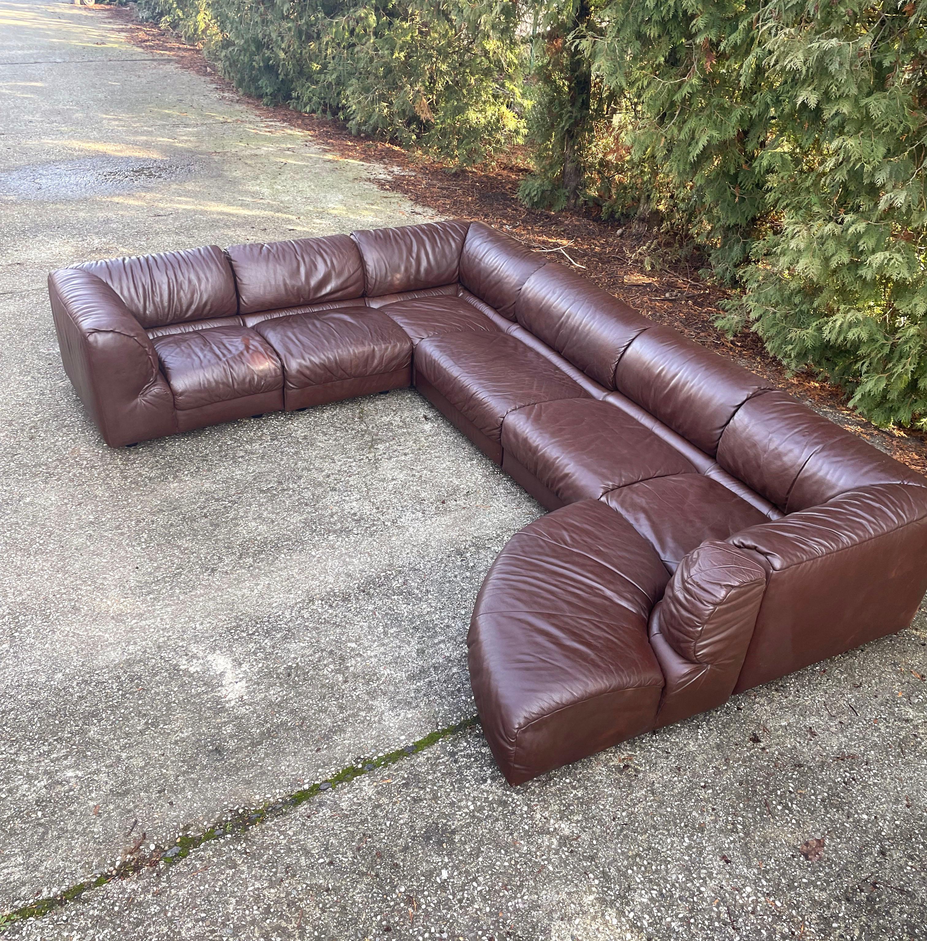 De Sede Style 1970s Sectional Brown Leather Sofa by Laauser, 7 Modular Sections 2