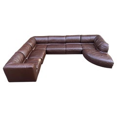 Vintage De Sede Style 1970s Sectional Brown Leather Sofa by Laauser, 7 Modular Sections
