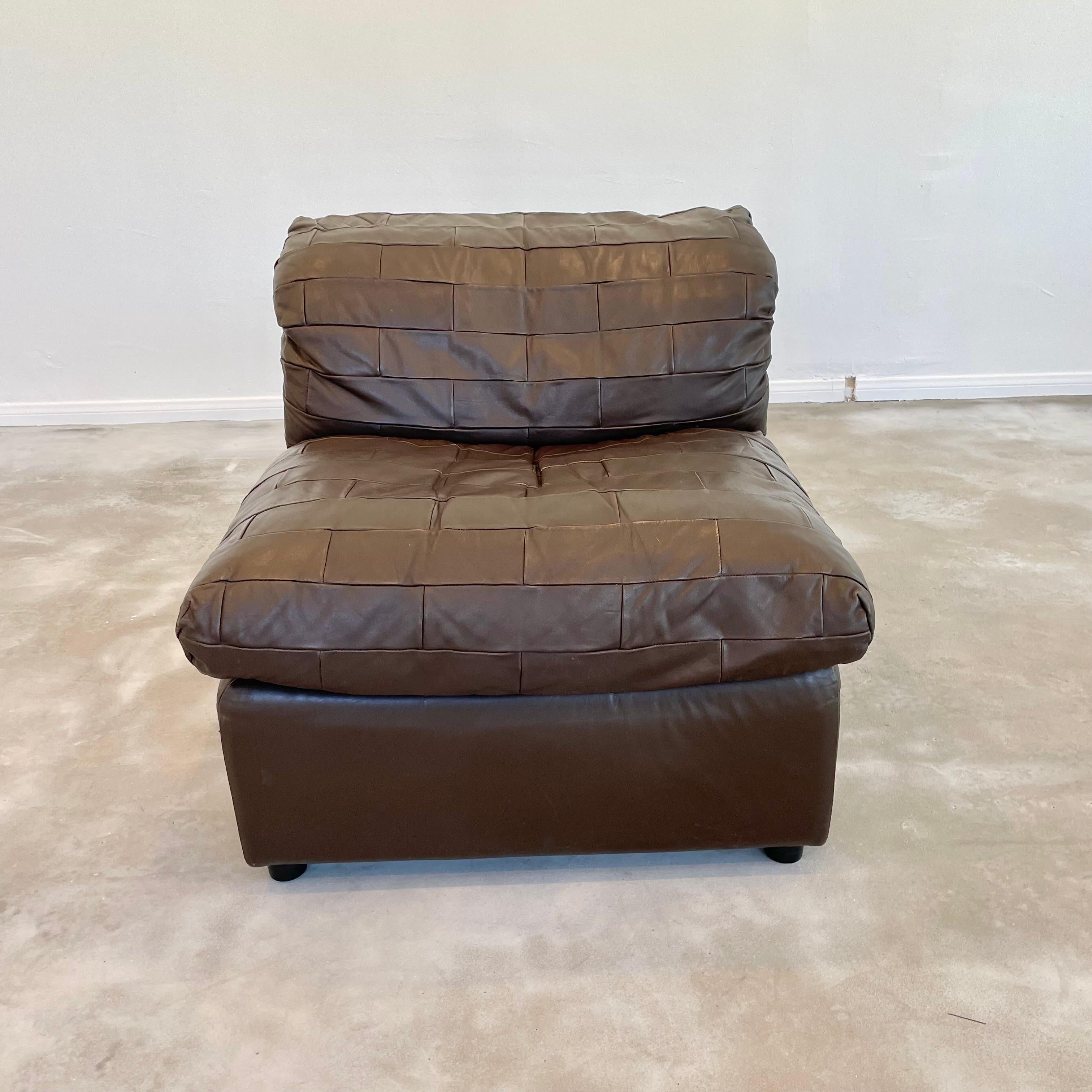 De Sede Style Brown Patchwork Leather Modular Chairs In Good Condition In Los Angeles, CA