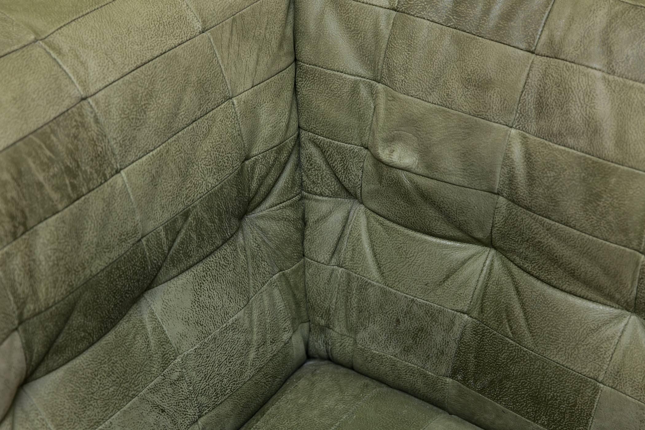 De Sede Style Green Patchwork Sofa Set and Armchair 2