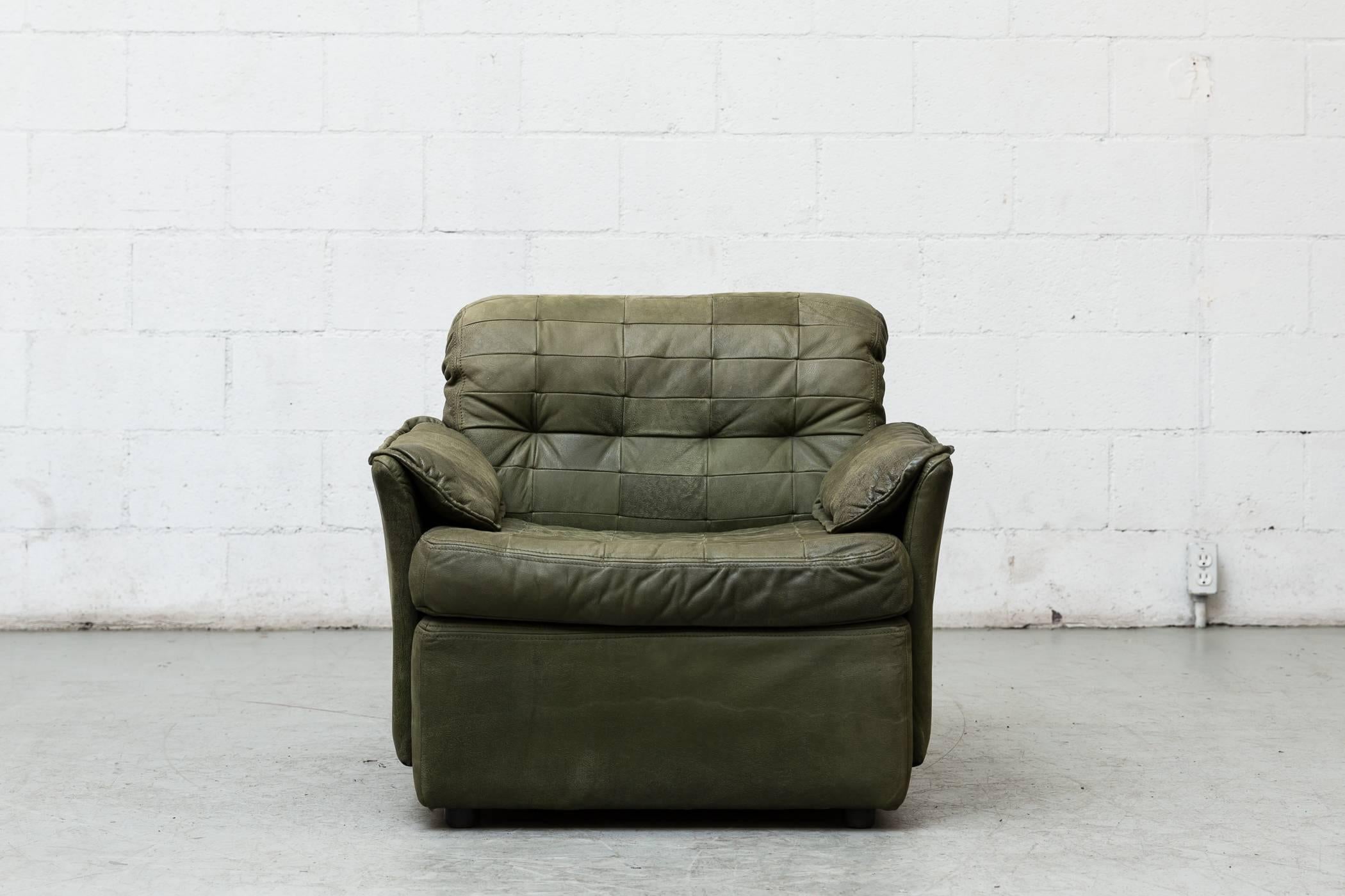 Stained De Sede Style Green Patchwork Sofa Set and Armchair