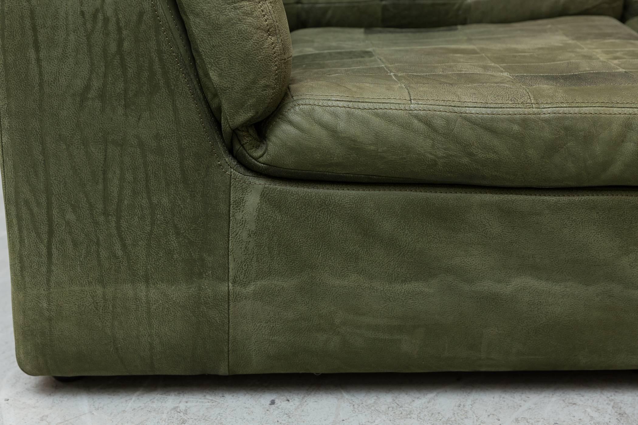 De Sede Style Green Patchwork Sofa Set and Armchair In Good Condition In Los Angeles, CA