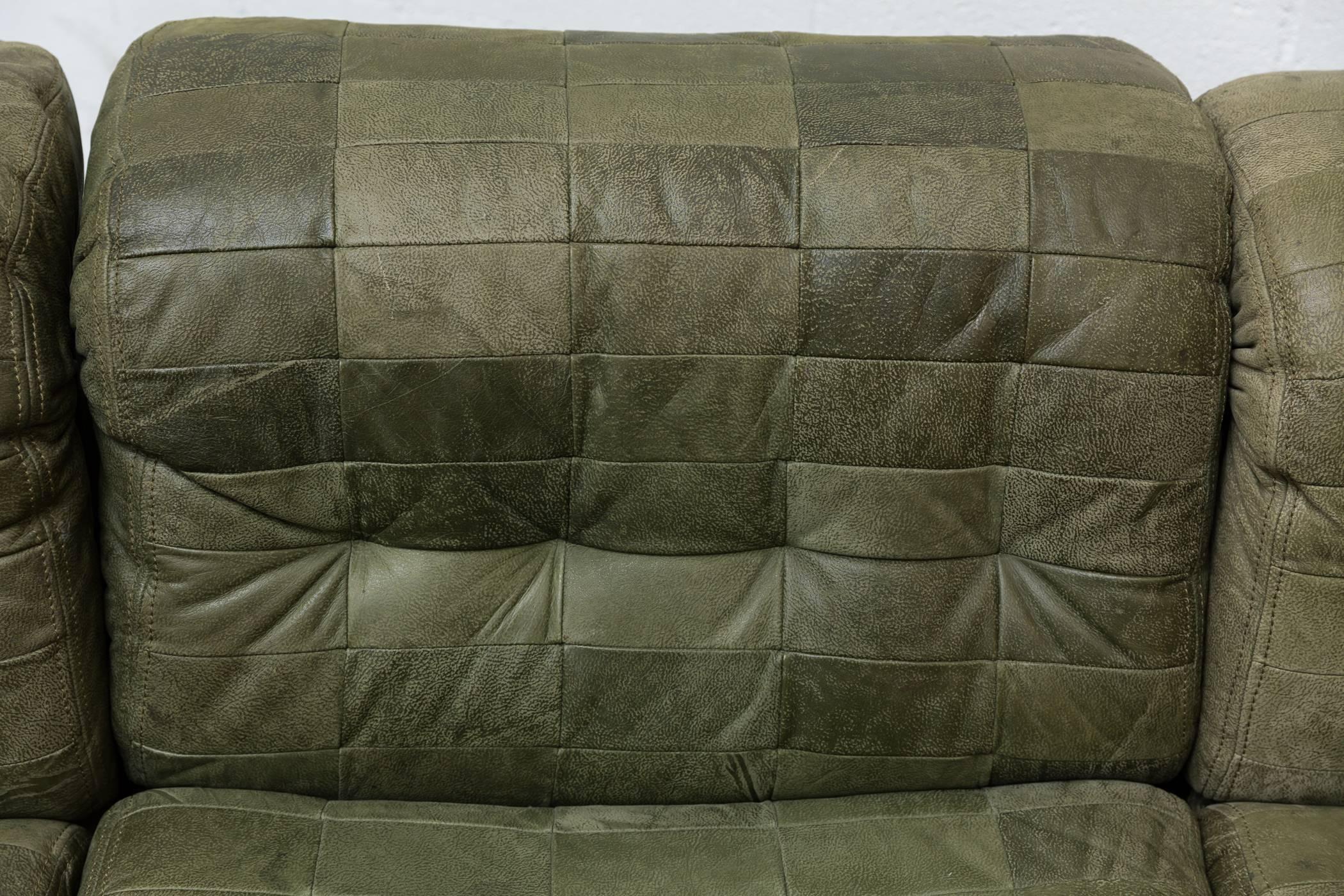 Leather De Sede Style Green Patchwork Sofa Set and Armchair