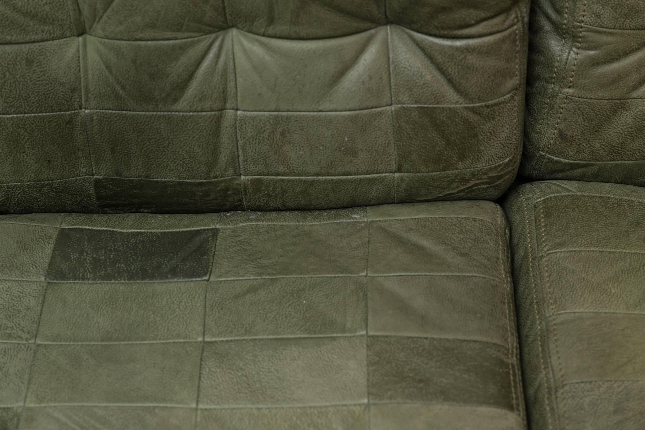 De Sede Style Green Patchwork Sofa Set and Armchair 1