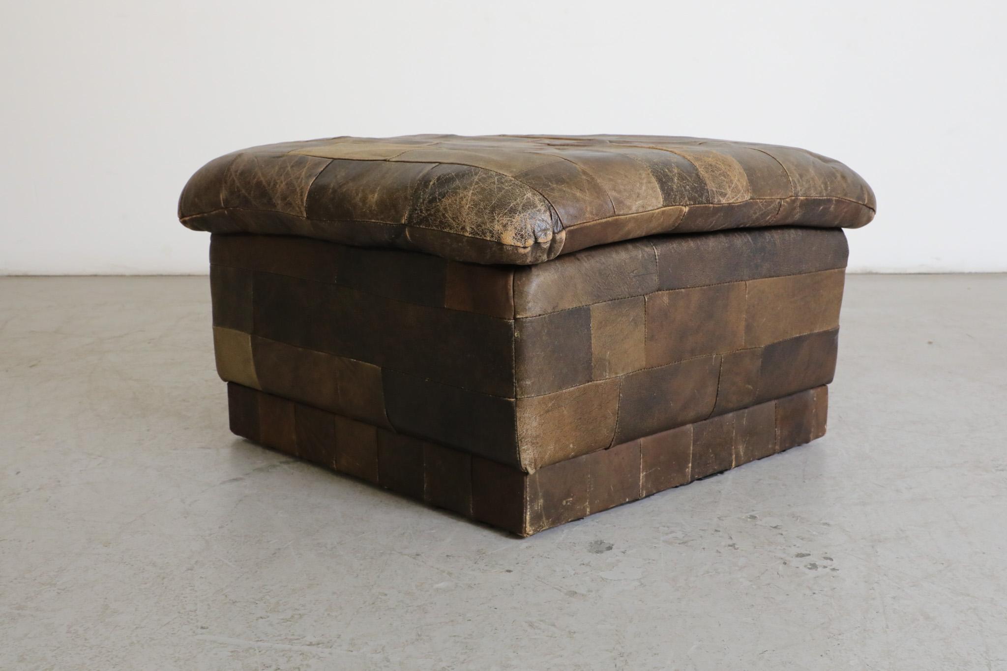 Mid-20th Century De Sede Style Multi-Toned Leather Patchwork Ottoman For Sale