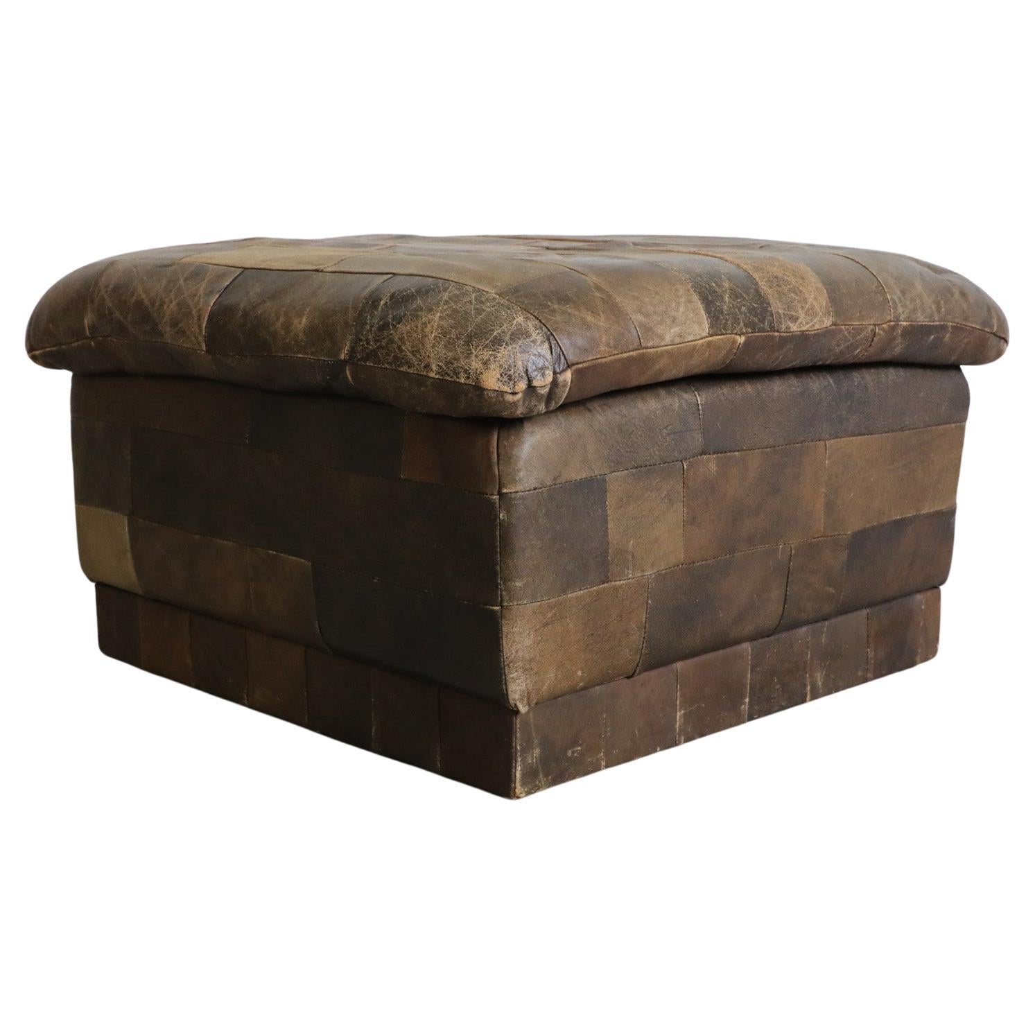 De Sede Style Multi-Toned Leather Patchwork Ottoman For Sale