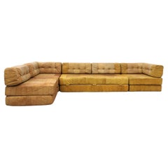 Vintage De Sede Style Natural Leather Patchwork Sleeper Sofa