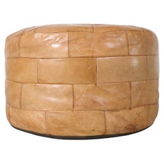 De Sede Style Round Leather Patchwork Pouf/ Ottoman