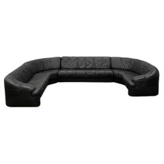 De Sede Style Sectional Sofa in Black Leather