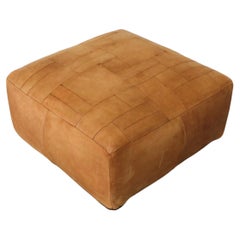 De Sede Style Square Light Brown Patchwork Leather Ottoman
