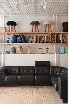 De Sede Style Swiss Black Leather Modular Sofa