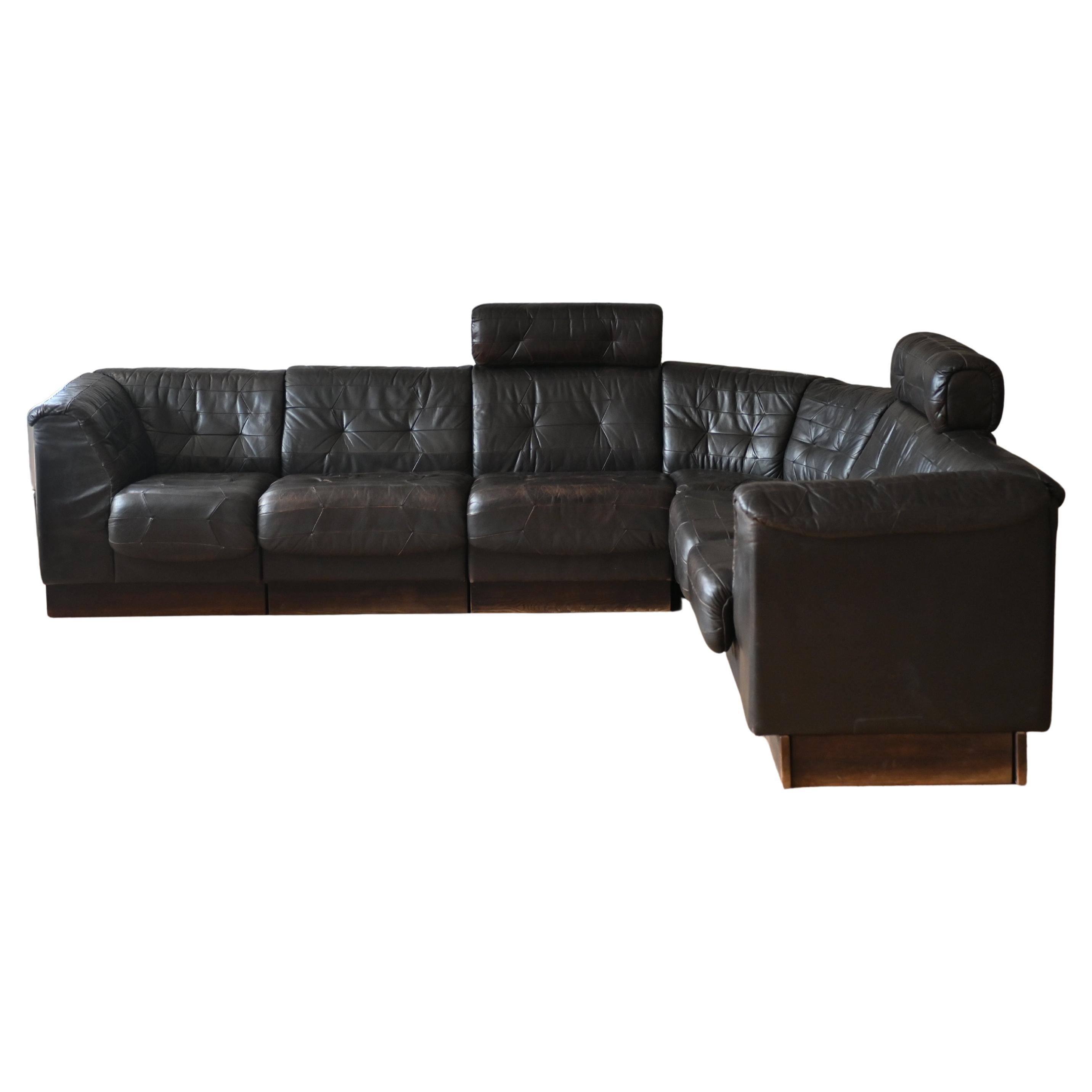 De Sede Style Swiss Black Leather Modular Sofa