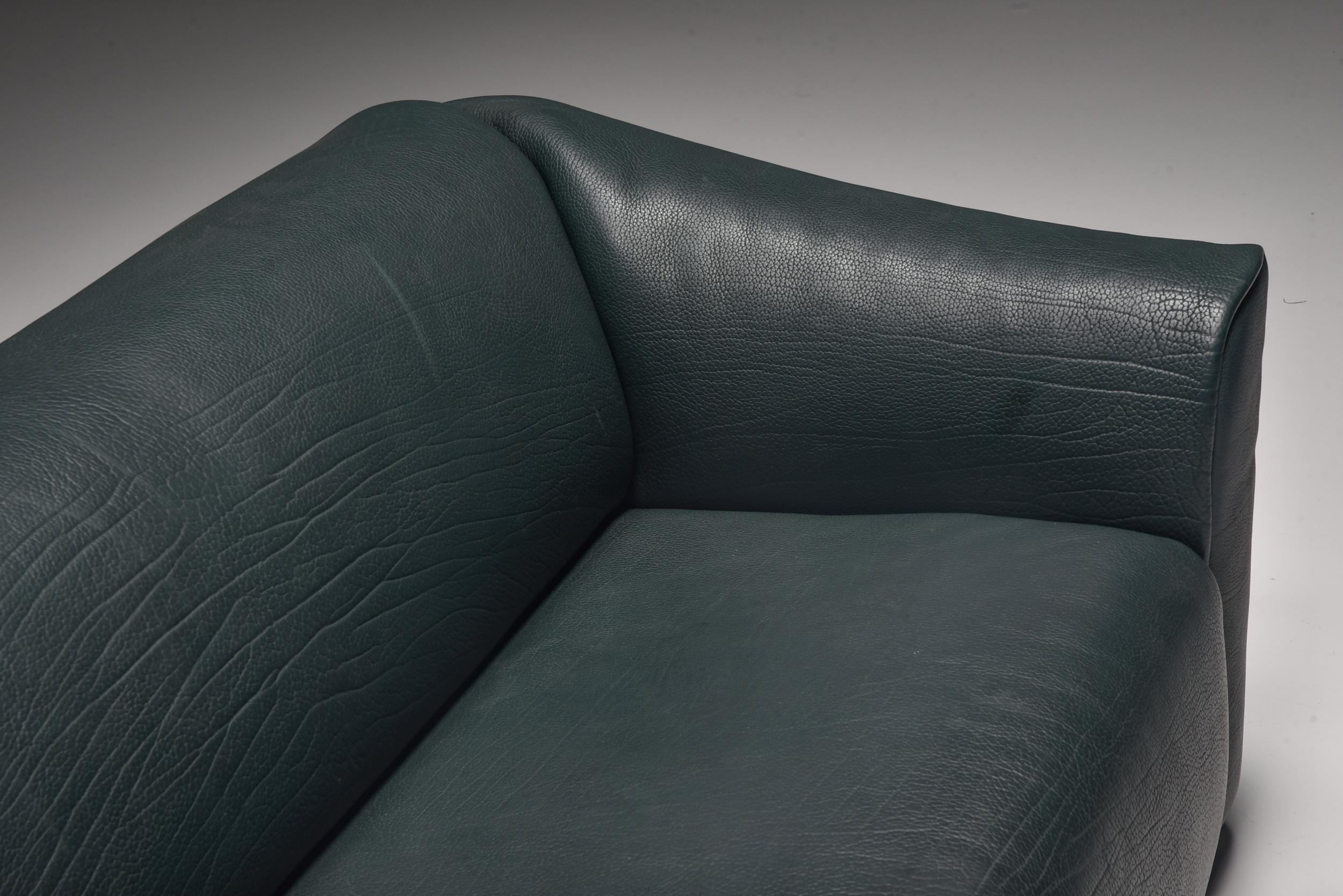 De Sede Swiss Design DS 47 Sofa in Petrol Green Leather, Post-Modern, 1980's 6