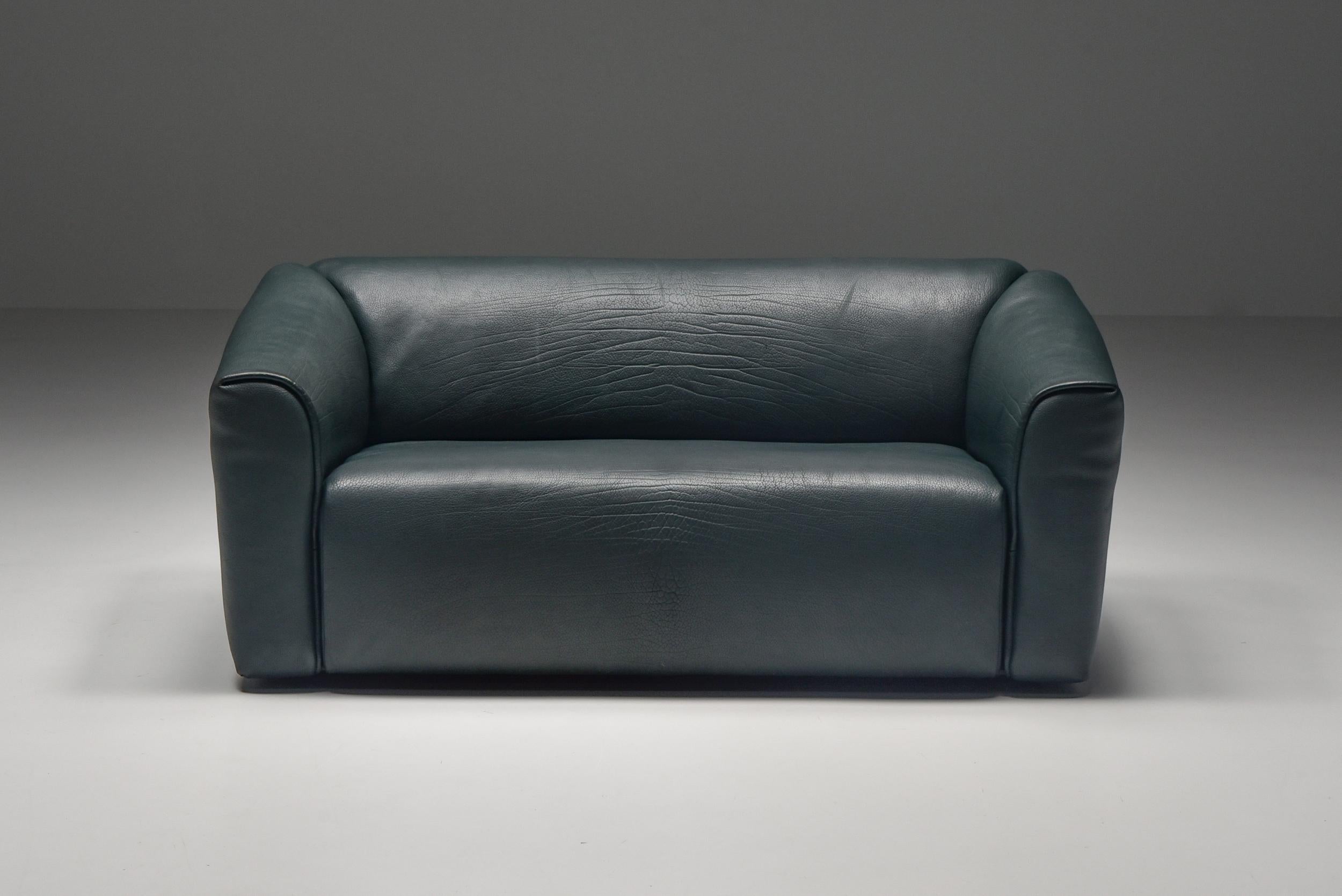 De Sede Swiss Design DS 47 Sofa in Petrol Green Leather, Post-Modern, 1980's 1