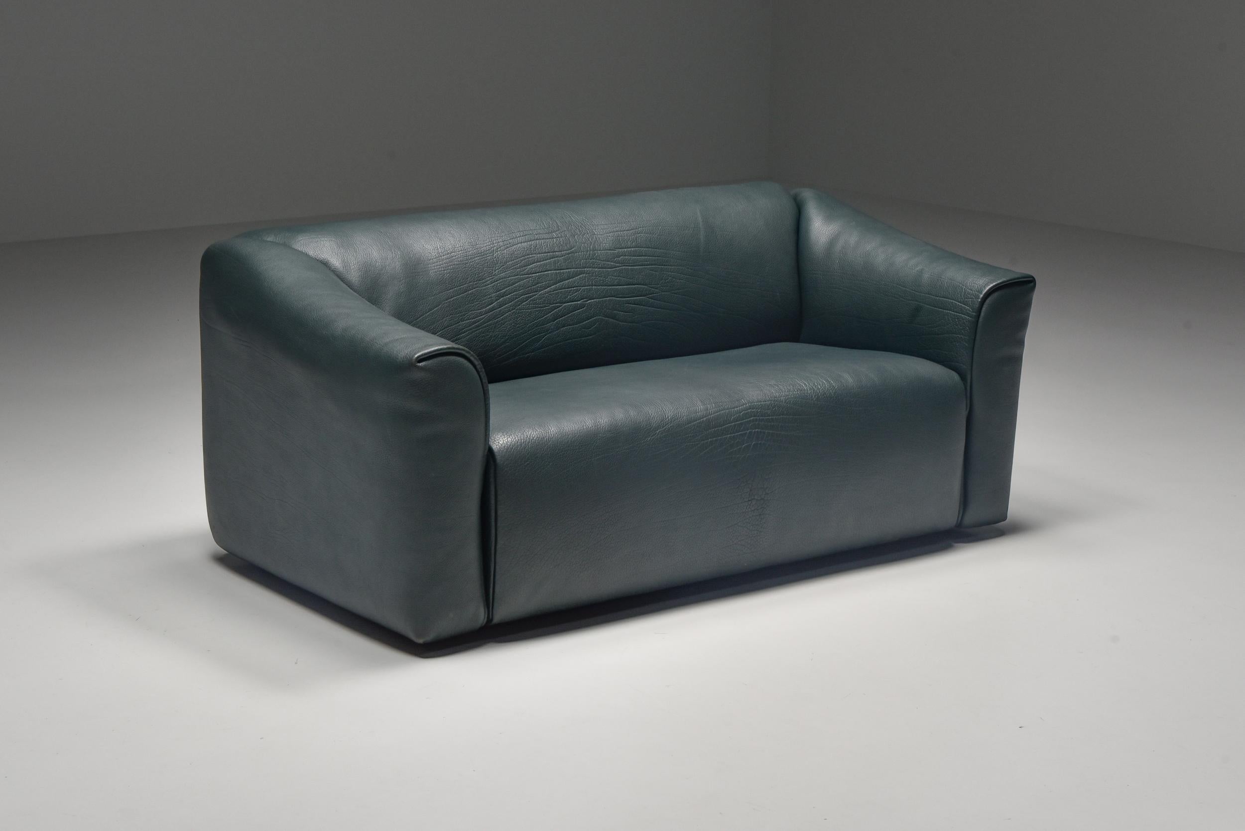 De Sede Swiss Design DS 47 Sofa in Petrol Green Leather, Post-Modern, 1980's 3