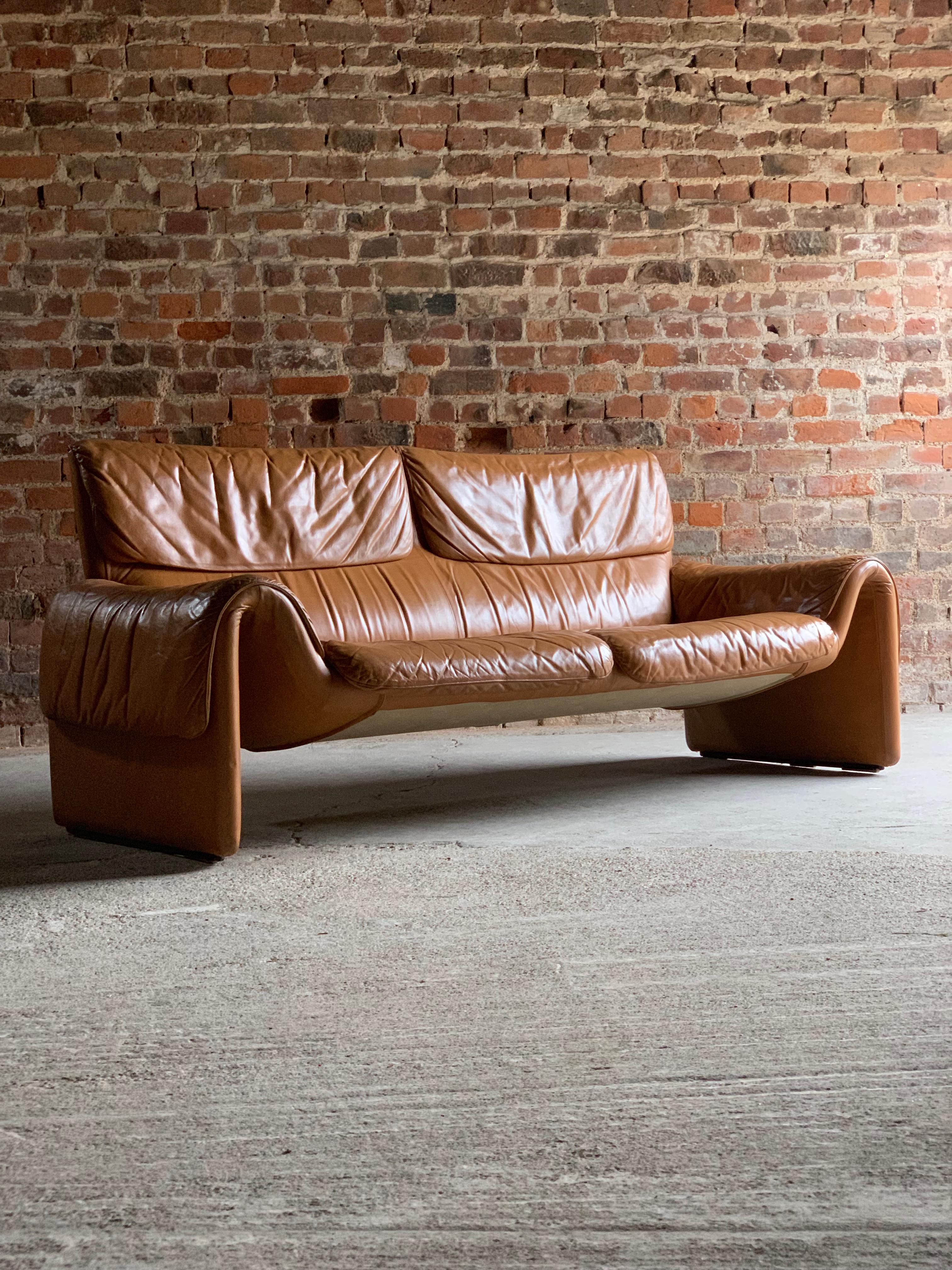 Swiss De Sede, Switzerland Cognac Leather Sofa Design No DS2011, circa 1980