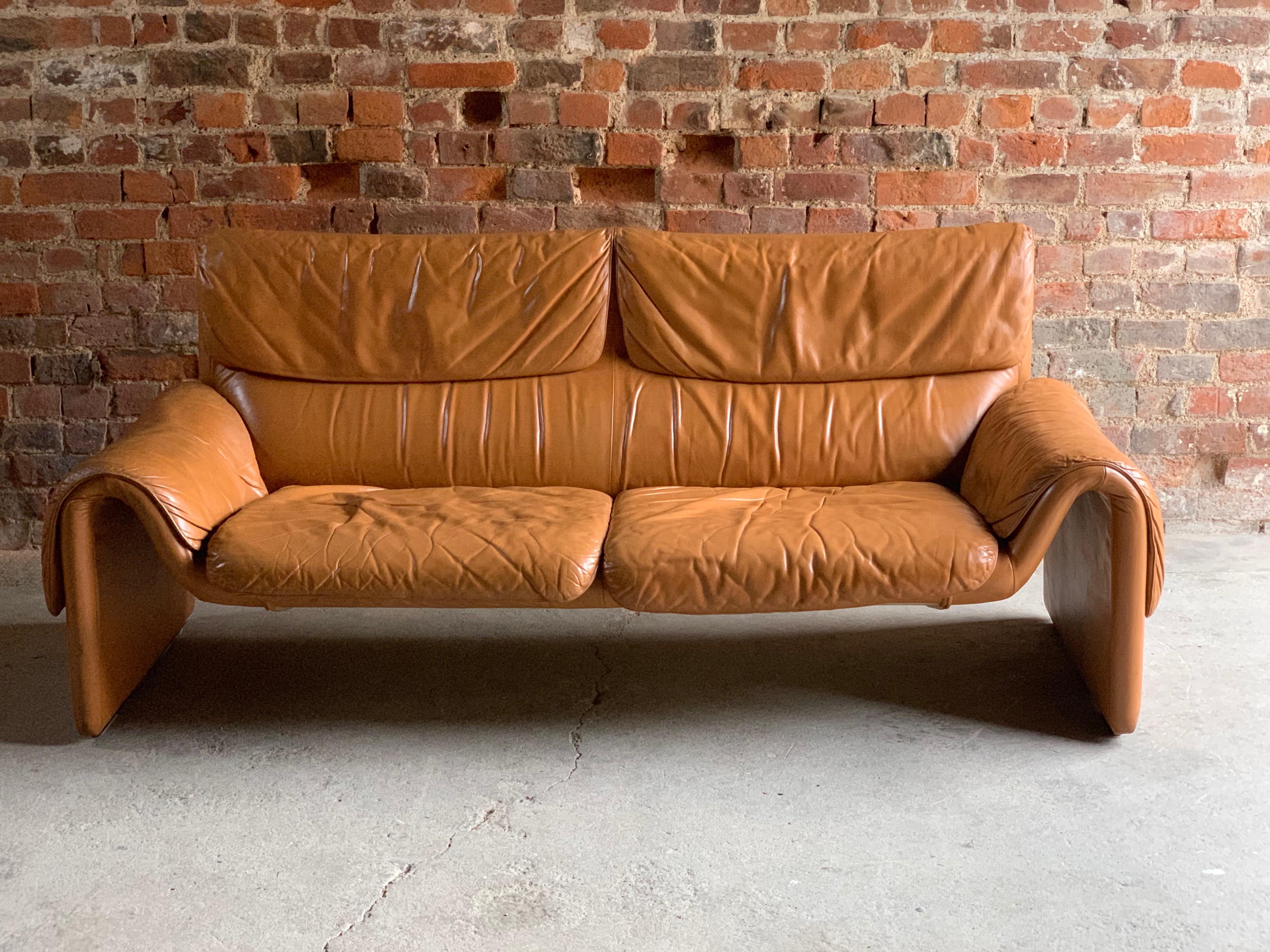 De Sede, Switzerland Cognac Leather Sofa Design No DS2011, circa 1980  1