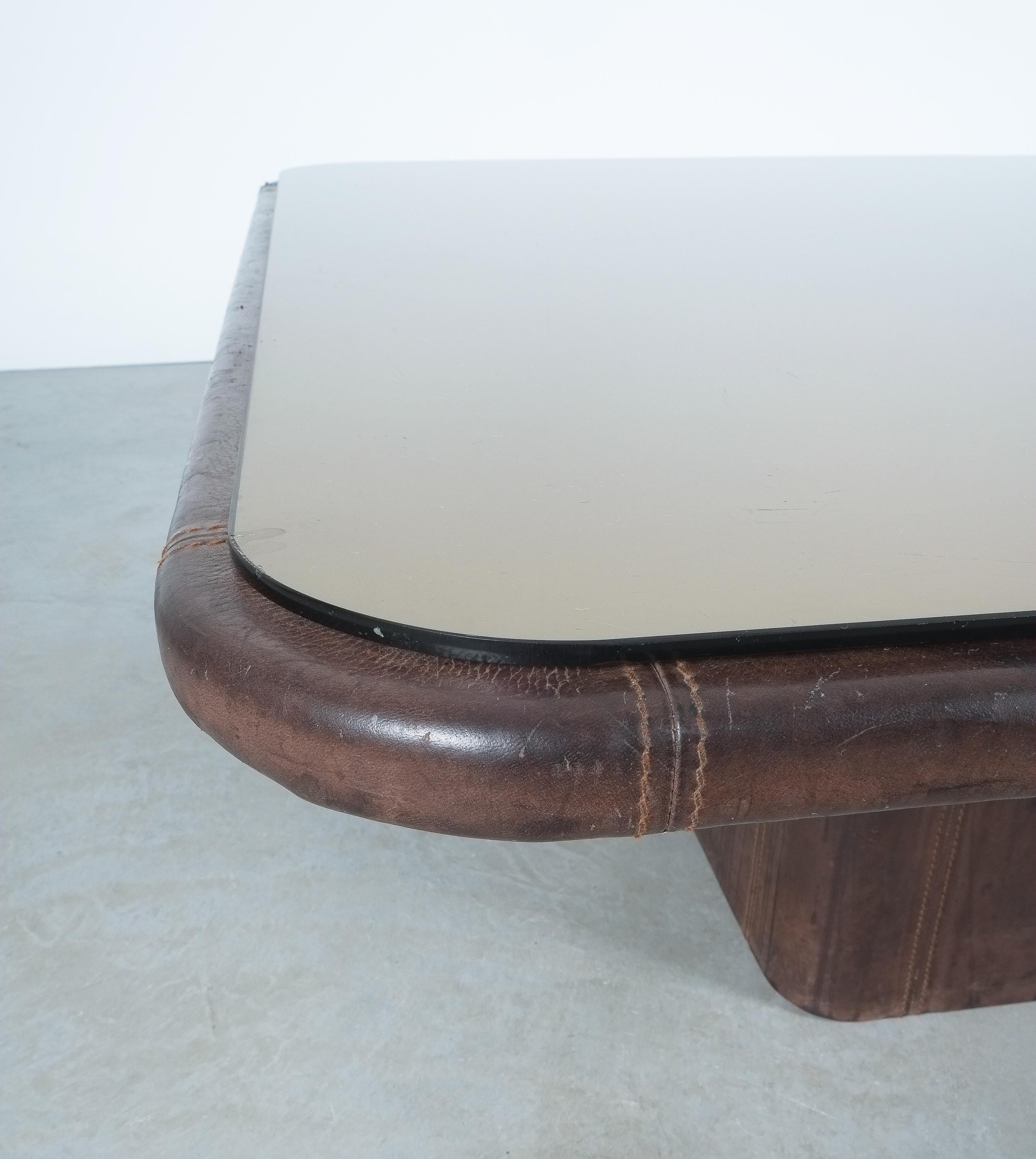 Mid-Century Modern De Sede Table Leather Bronze Mirror DS 47 Square Coffee Table, Circa 1970