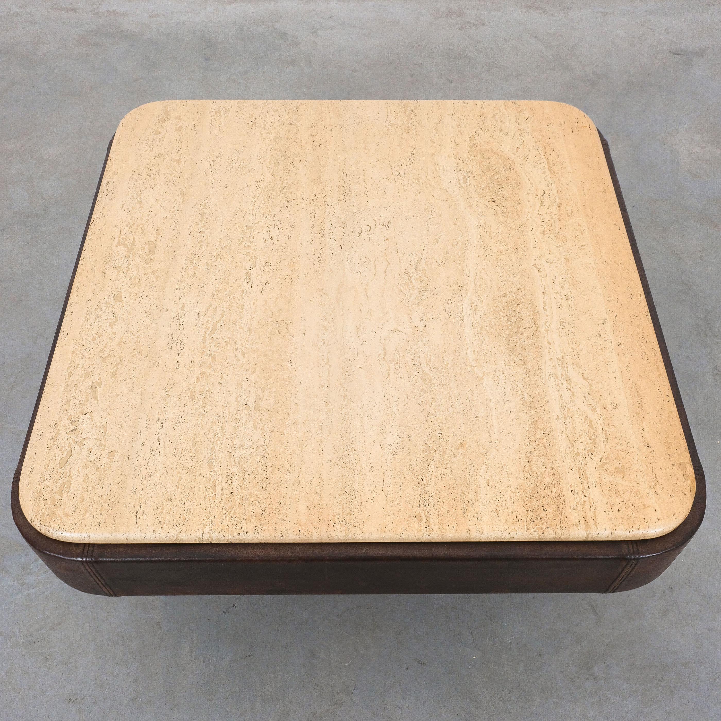 De Sede Table DS 47 Square Table Leather Travertine Stone, Circa 1970 For Sale 2