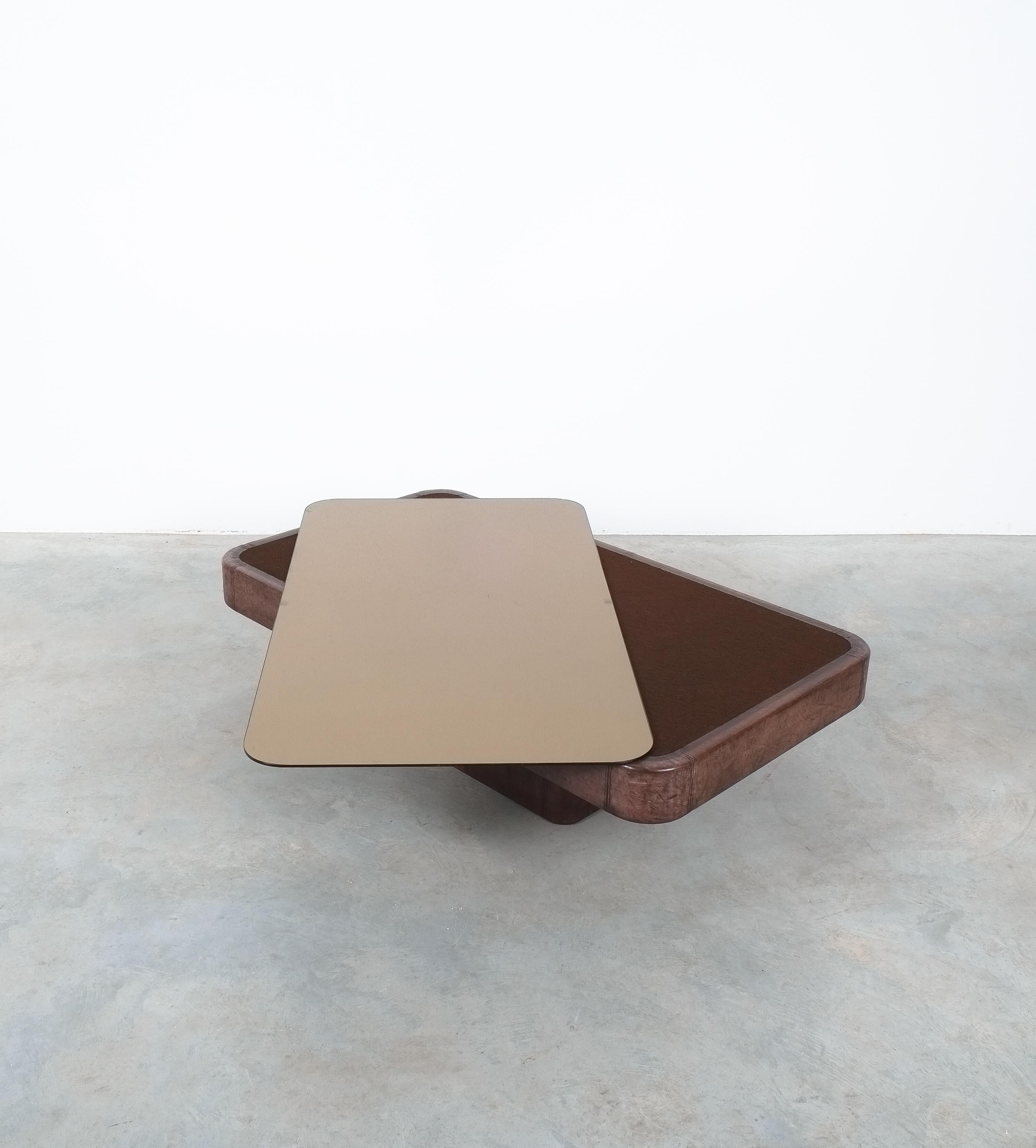 Bronzed De Sede Table DS 47 Table Leather Bronze Mirror, Circa 1970