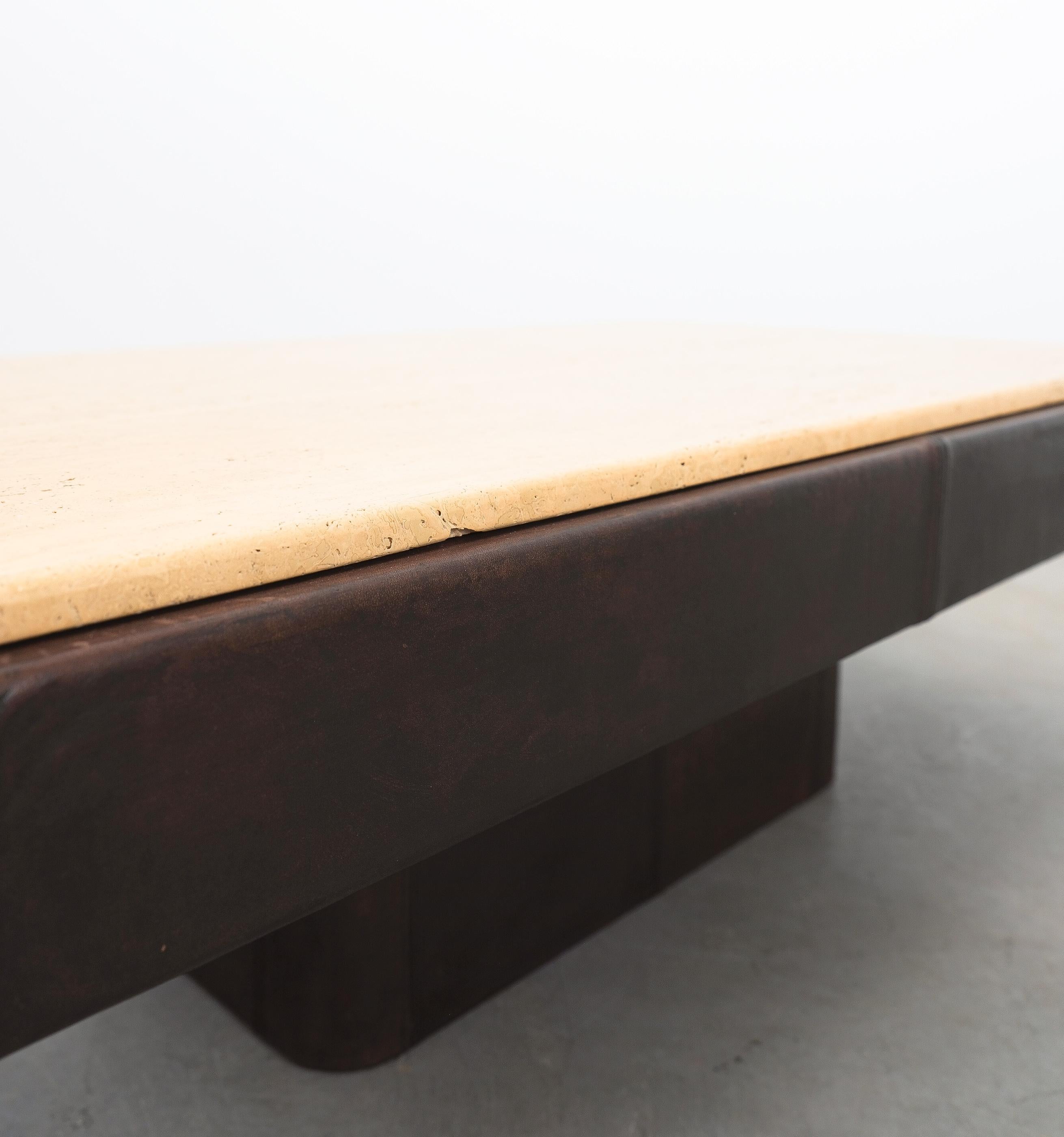 De Sede Table DS 47 Table Leather Travertine Stone, Circa 1970 For Sale 3