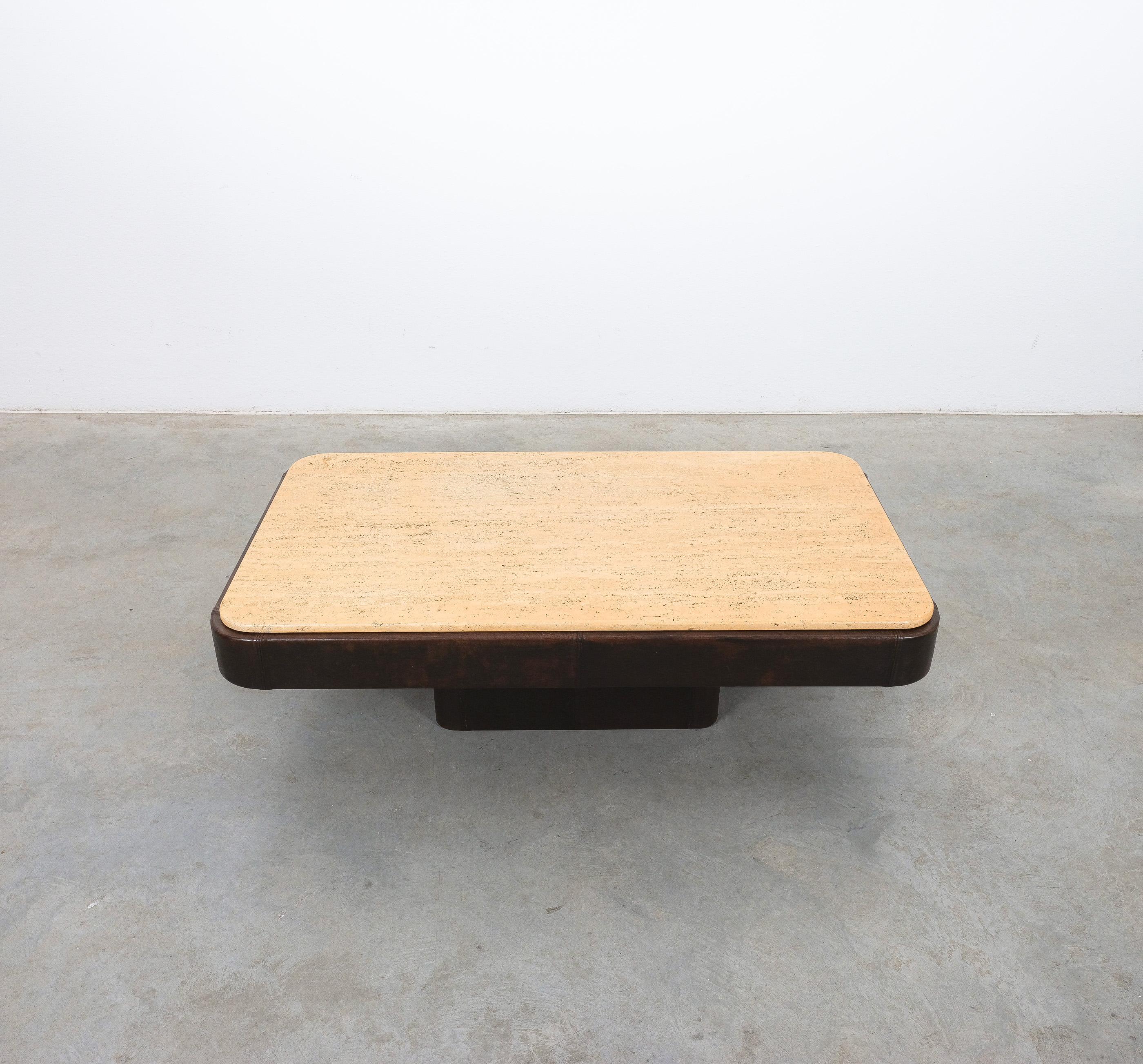 De Sede Table DS 47 Table Leather Travertine Stone, Circa 1970 For Sale 5