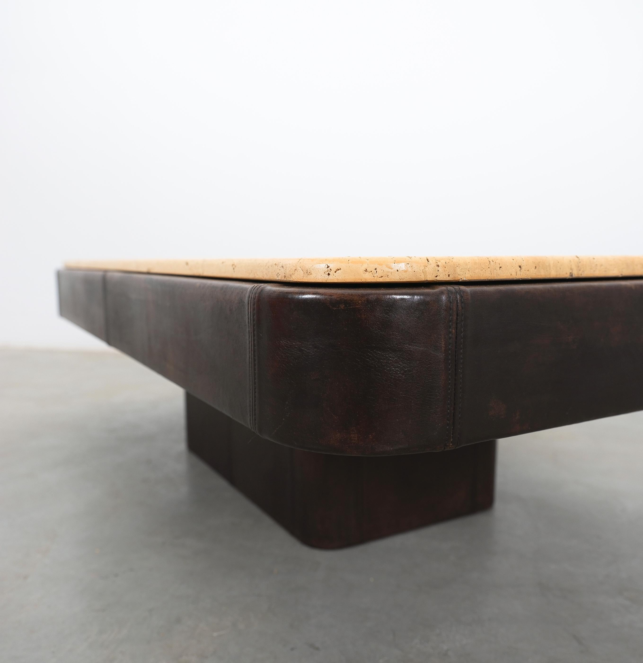 De Sede Table DS 47 Table Leather Travertine Stone, Circa 1970 For Sale 1