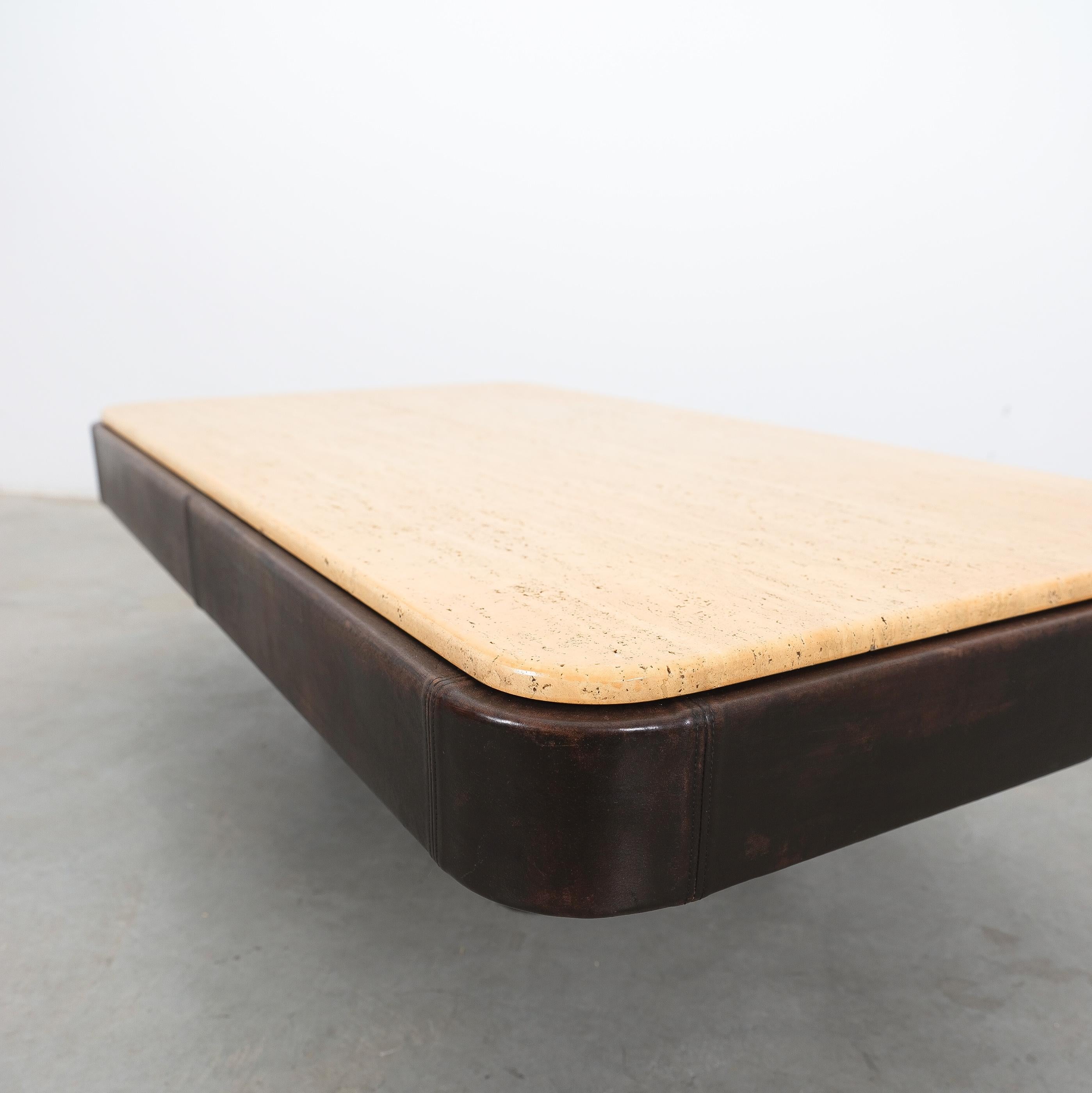 De Sede Table DS 47 Table Leather Travertine Stone, Circa 1970 For Sale 2