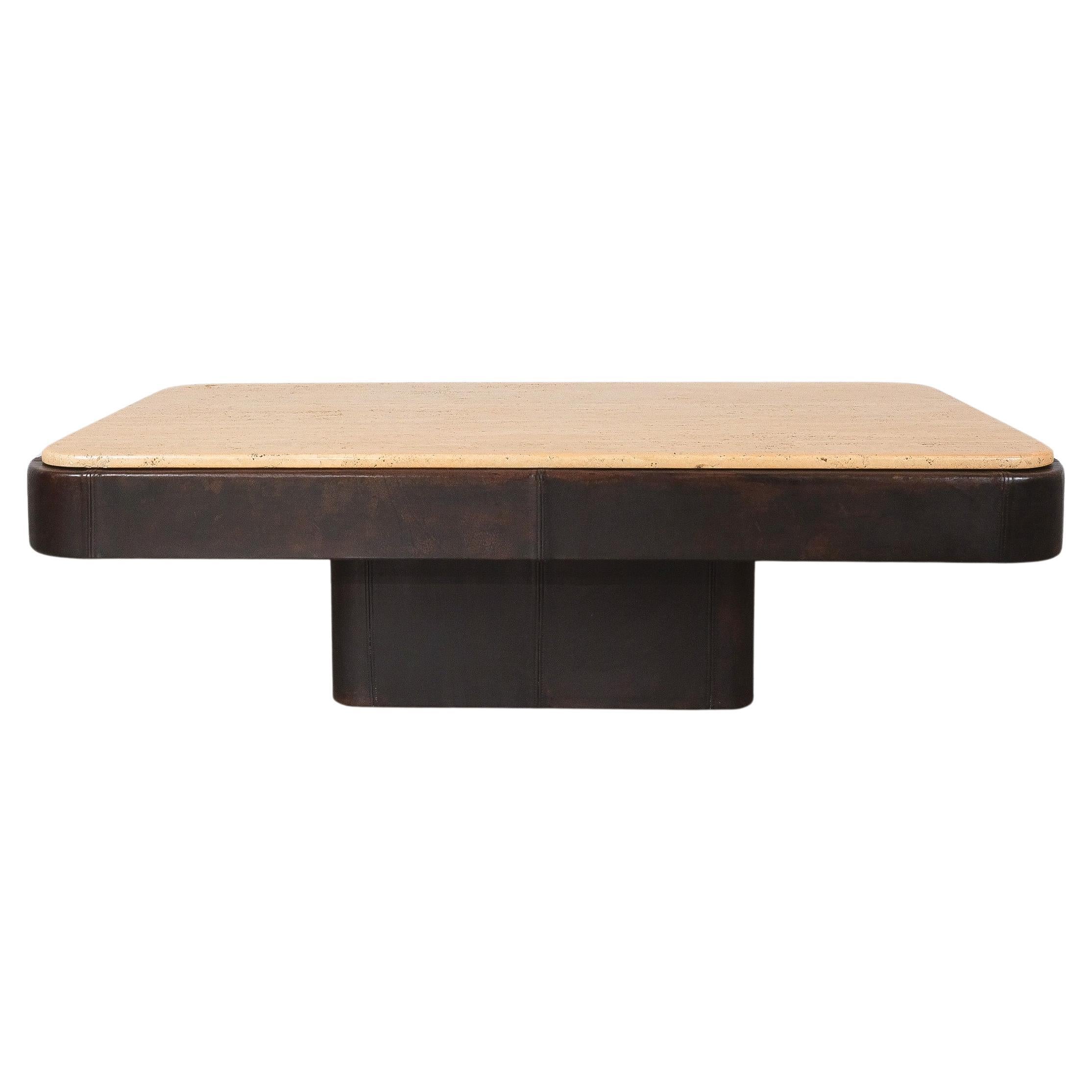 De Sede Table DS 47 Table Leather Travertine Stone, Circa 1970 For Sale