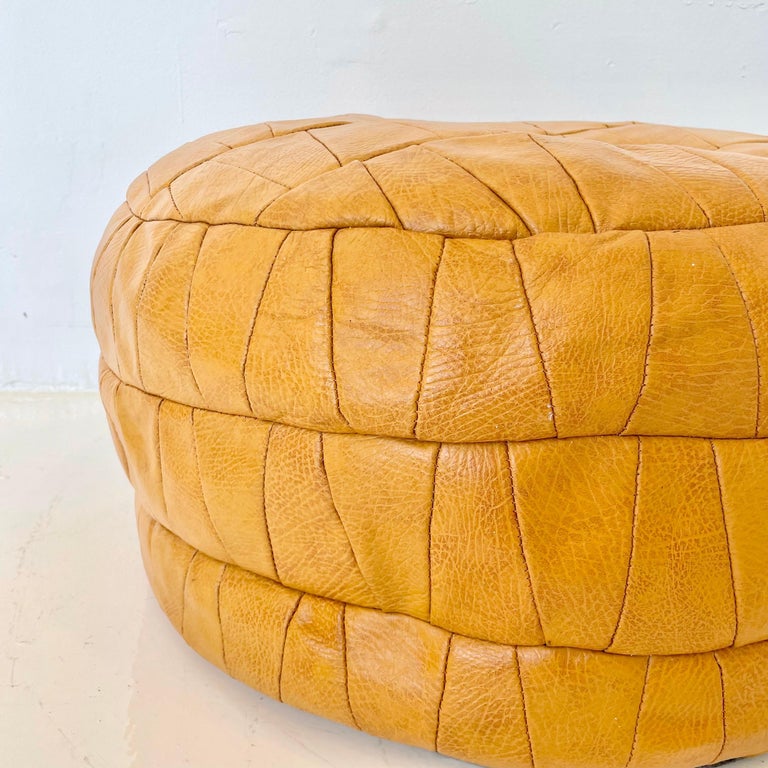 De Sede Patchwork Tan Leather Pouf In Good Condition In Los Angeles, CA