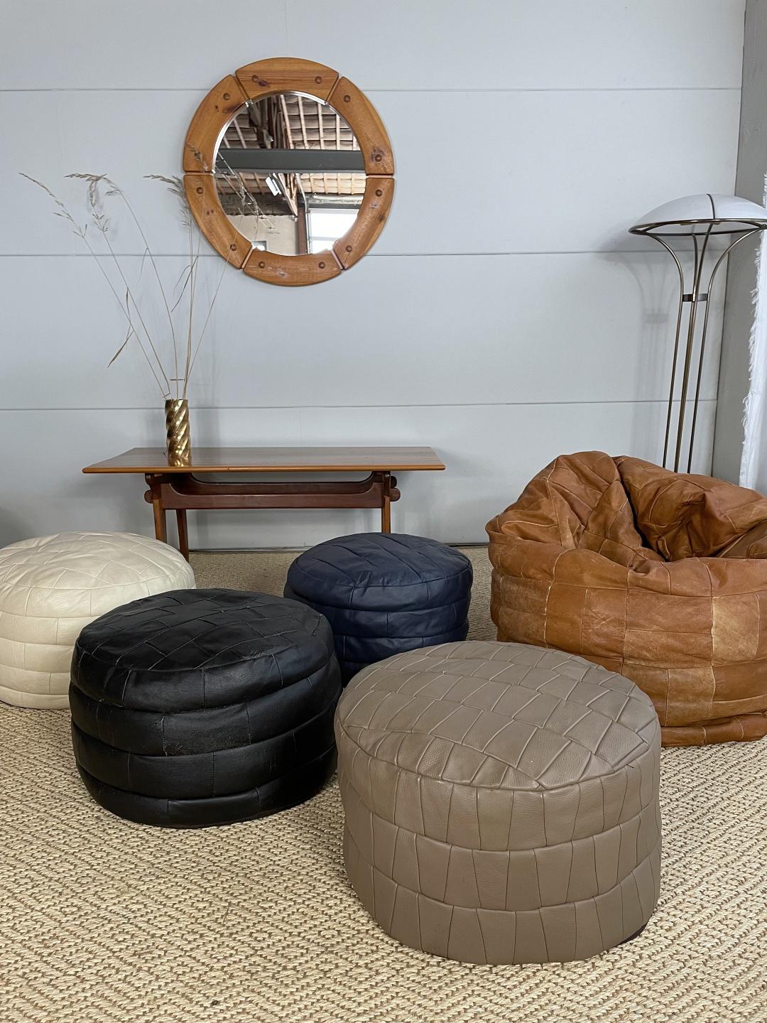 Hand-Crafted De Sede DS-80 Taupe Patchwork Leather Pouf, Ottoman, DeSede Switzerland For Sale