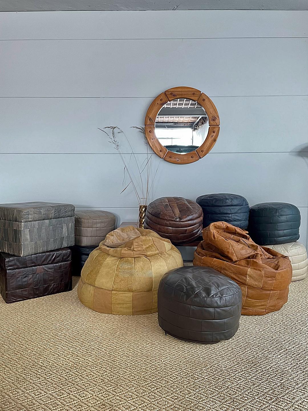 De Sede DS-80 Taupe Patchwork Leather Pouf, Ottoman, DeSede Switzerland In Good Condition For Sale In Biebergemund, Hessen