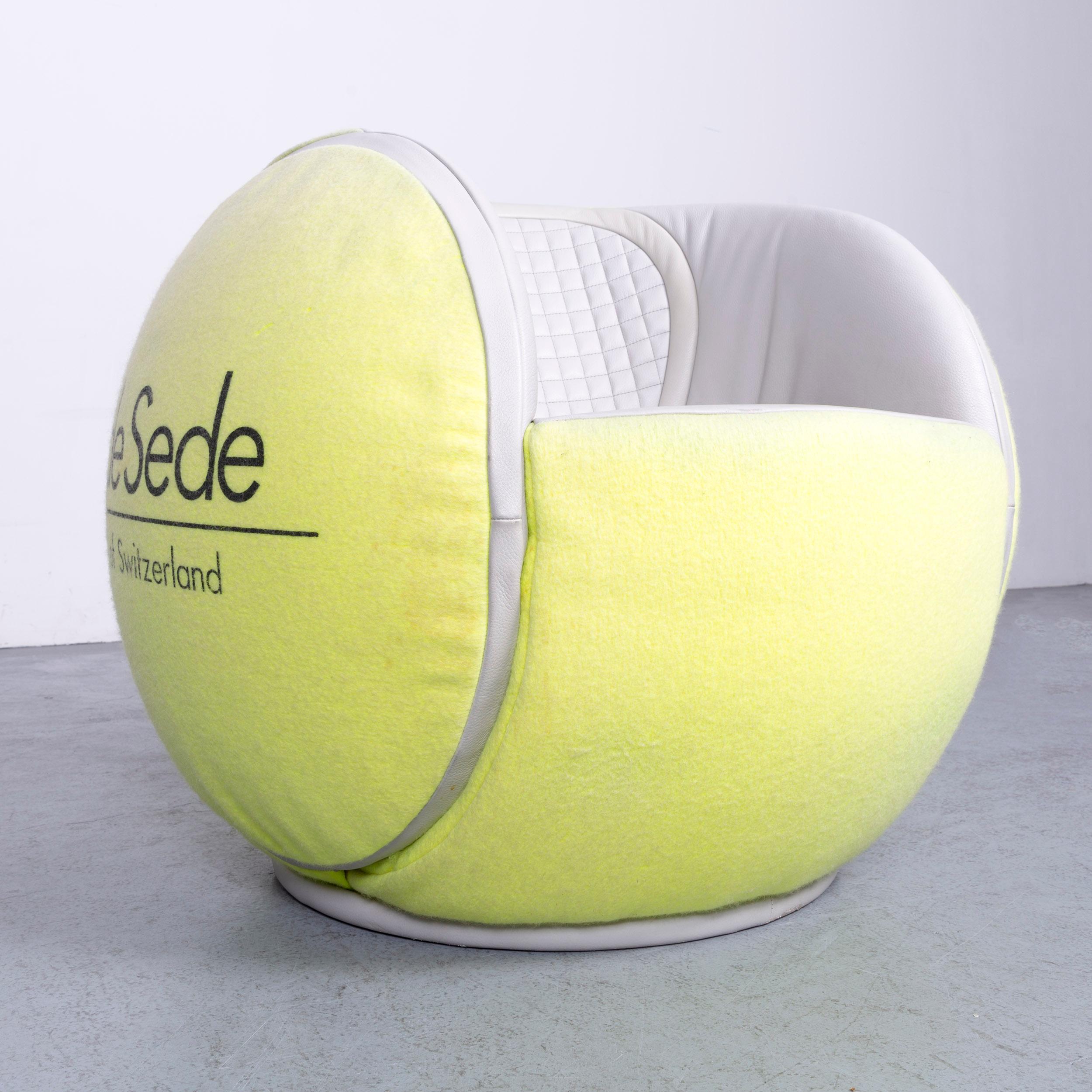 De Sede Tennis Ball Designer Leather Armchair Yellow Real Leather Fabric Chair In Good Condition For Sale In Cologne, DE