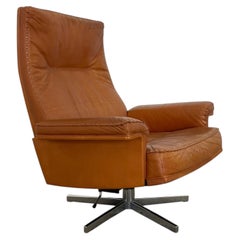 De Sede Terracotta Leather Swivel Lounge Chair, Switzerland, 1970s