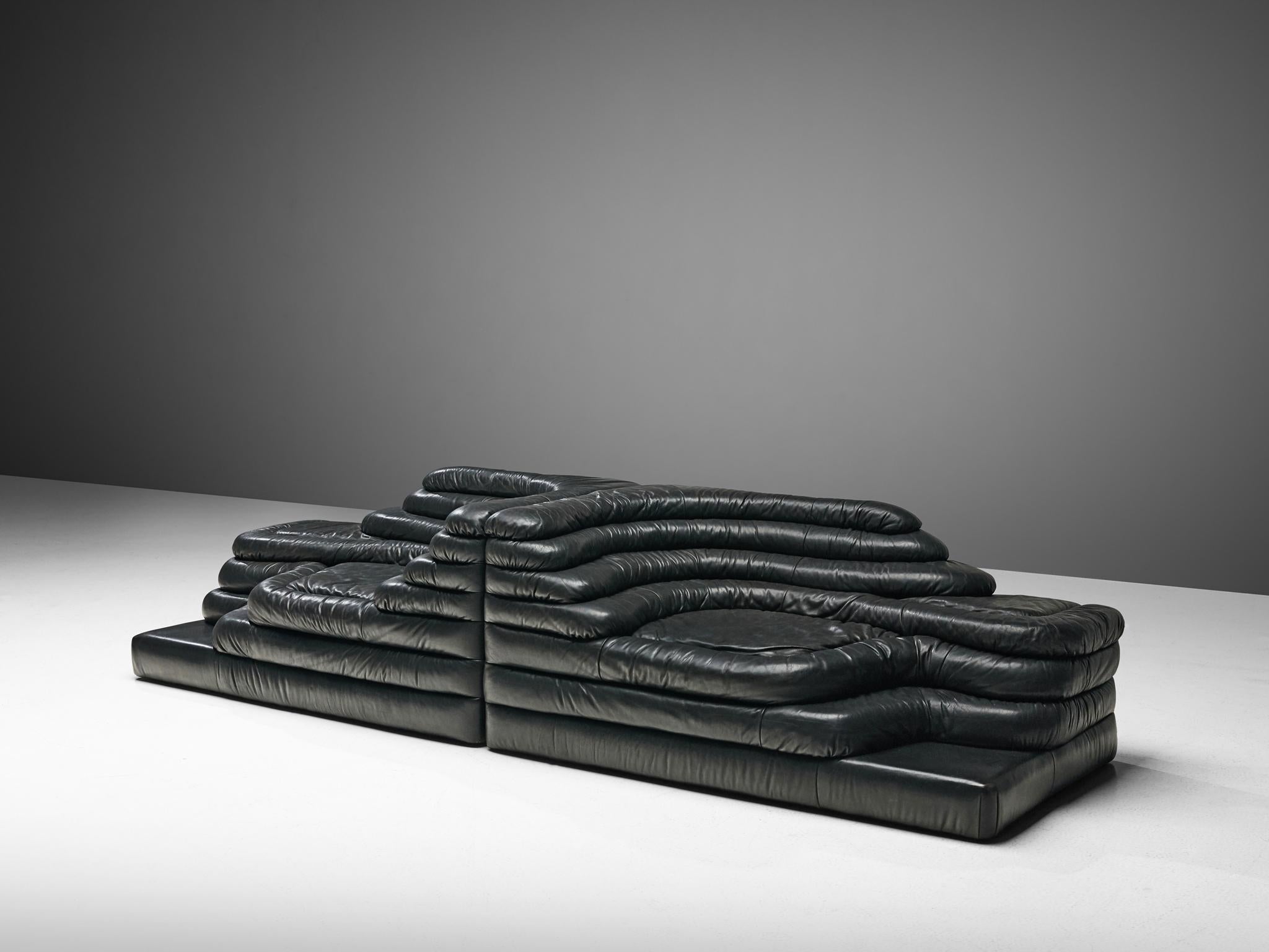 De Sede 'Terrazza' Landscapes in Black Leather by Ubald Klug In Good Condition In Waalwijk, NL