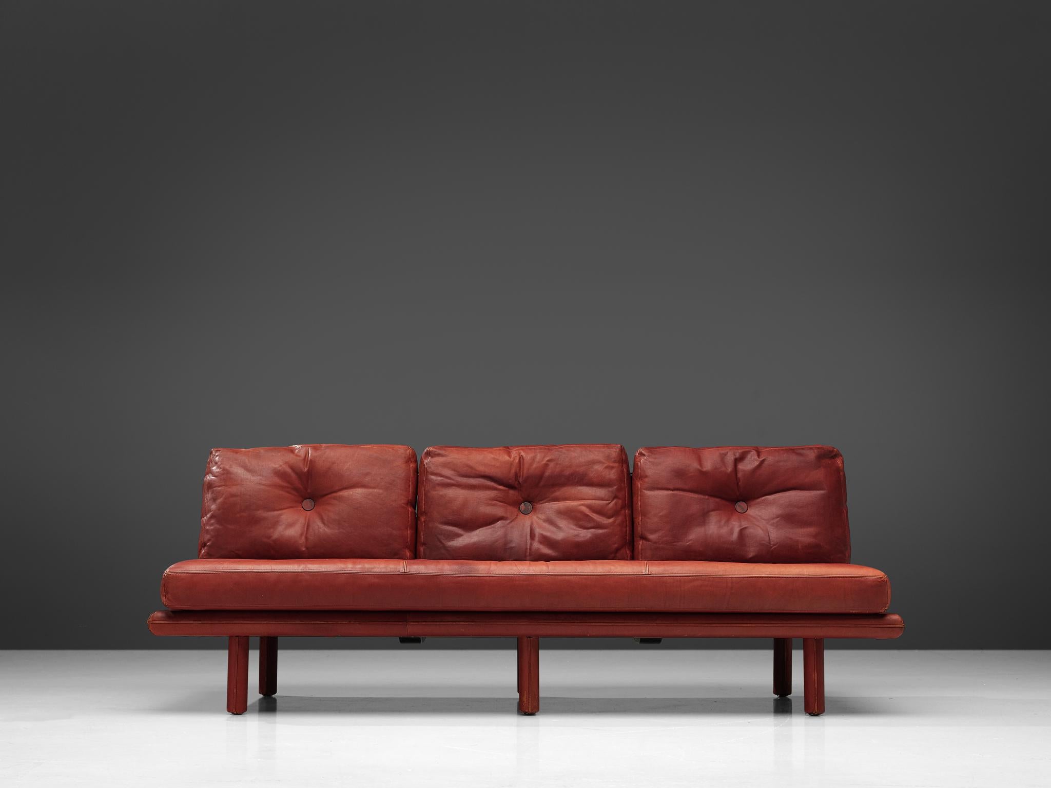 Mid-Century Modern Franz Köttgen for Kill International Three-Seat Sofa in Red Leather