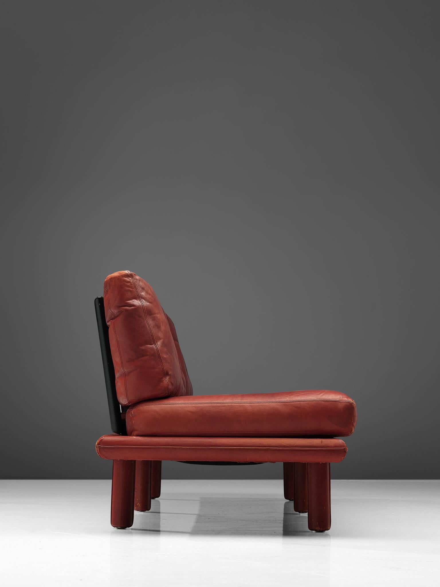 Franz Köttgen for Kill International Three-Seat Sofa in Red Leather In Good Condition In Waalwijk, NL