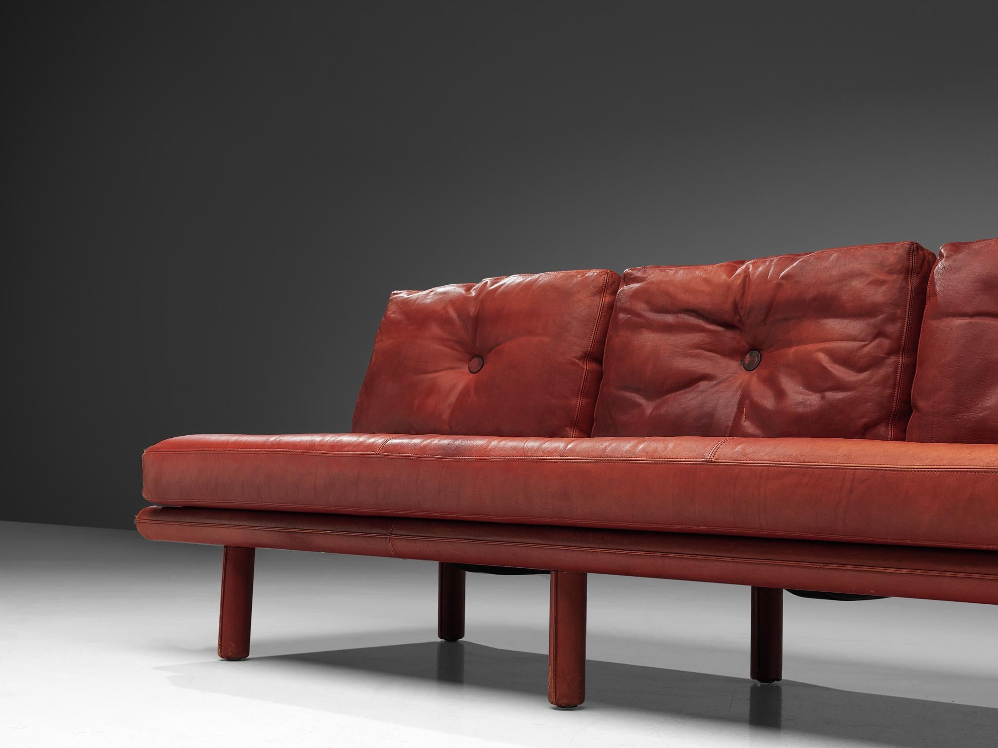Mid-20th Century Franz Köttgen for Kill International Three-Seat Sofa in Red Leather