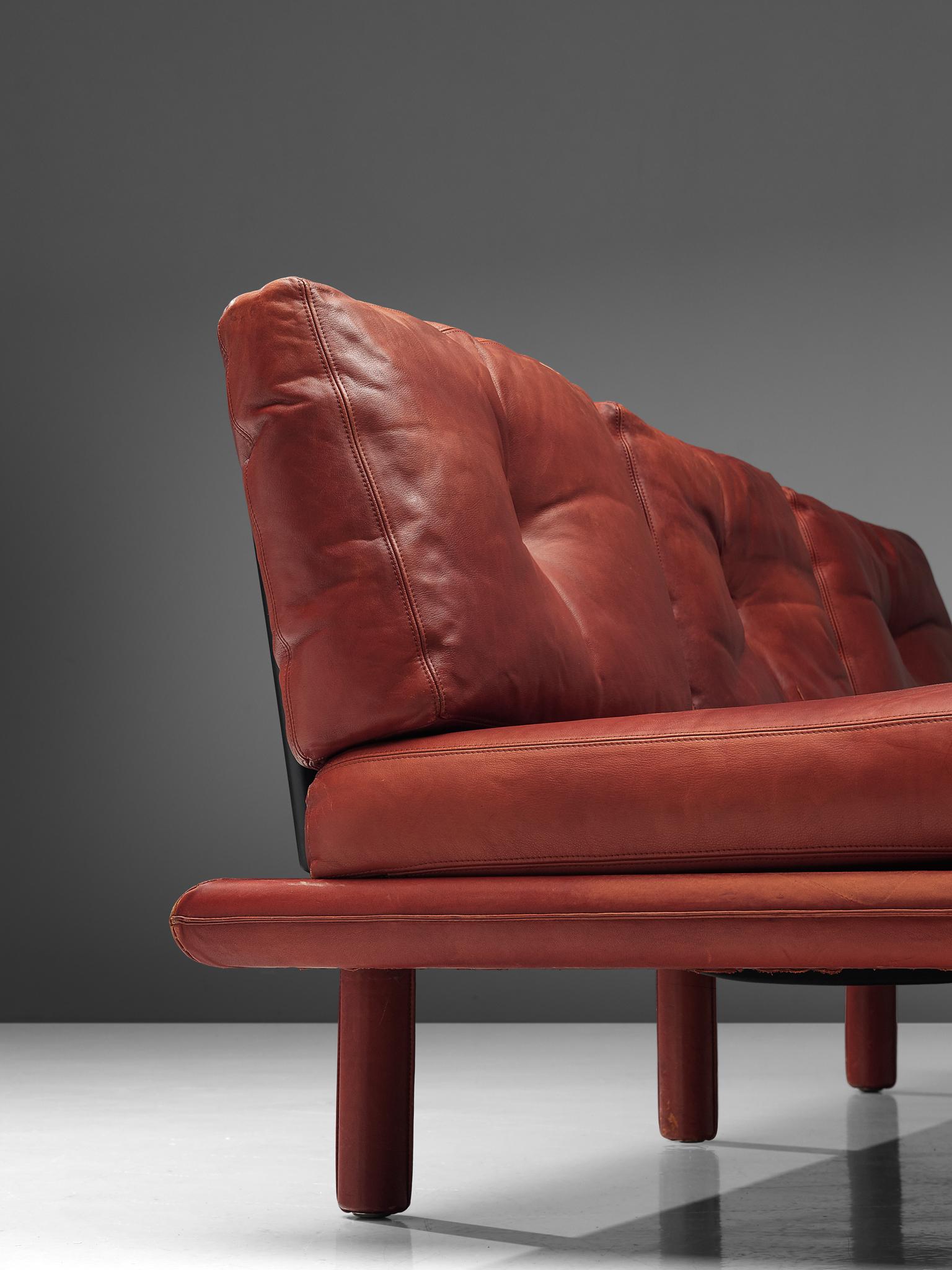 Metal Franz Köttgen for Kill International Three-Seat Sofa in Red Leather