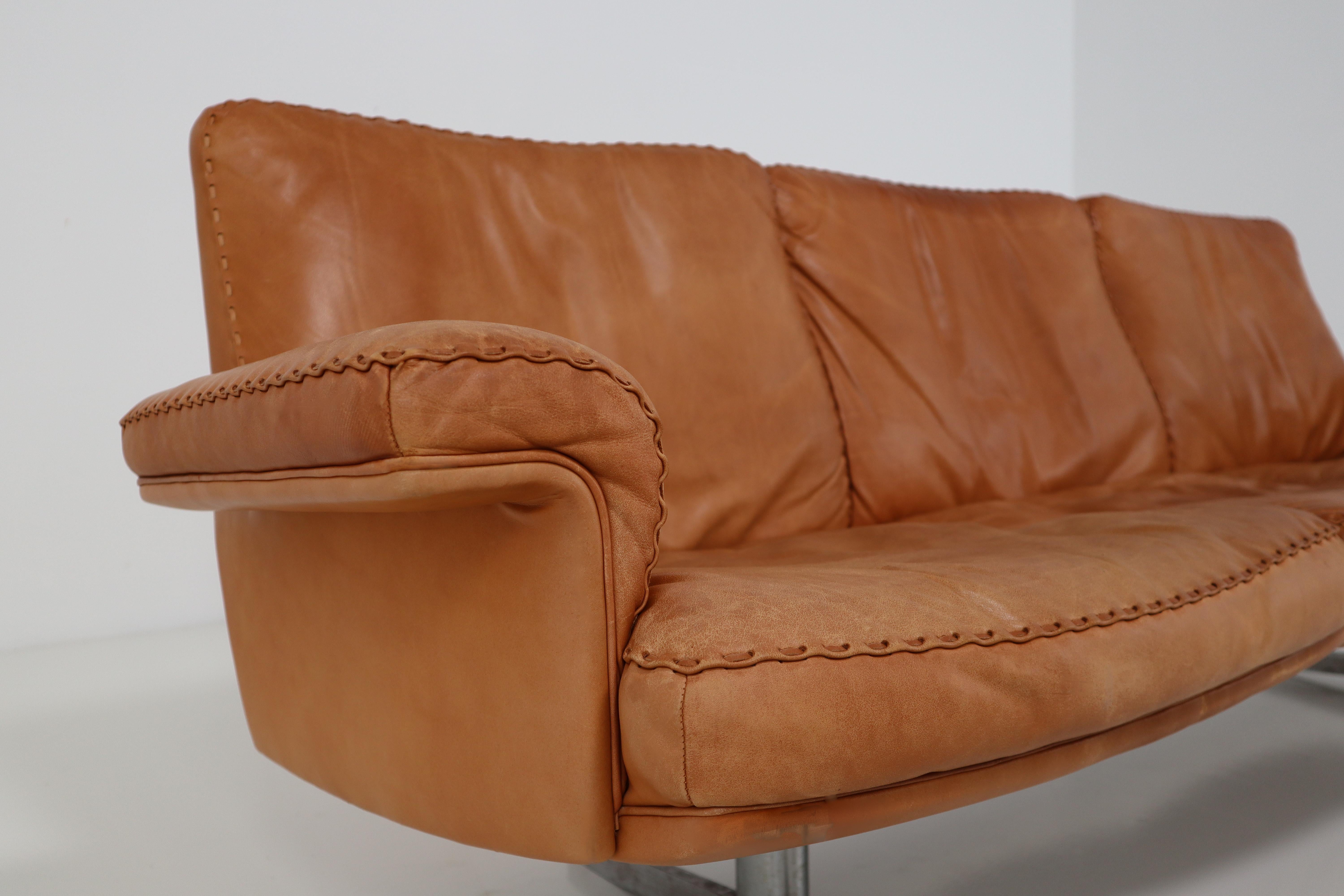 De Sede Three-Seat Sofa in Soft Ailine Cognac Leather, Model DS 35 In Good Condition In Almelo, NL