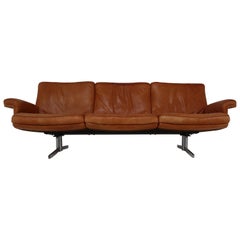 Vintage De Sede Three-Seat Sofa in Soft Ailine Cognac Leather, Model DS 35