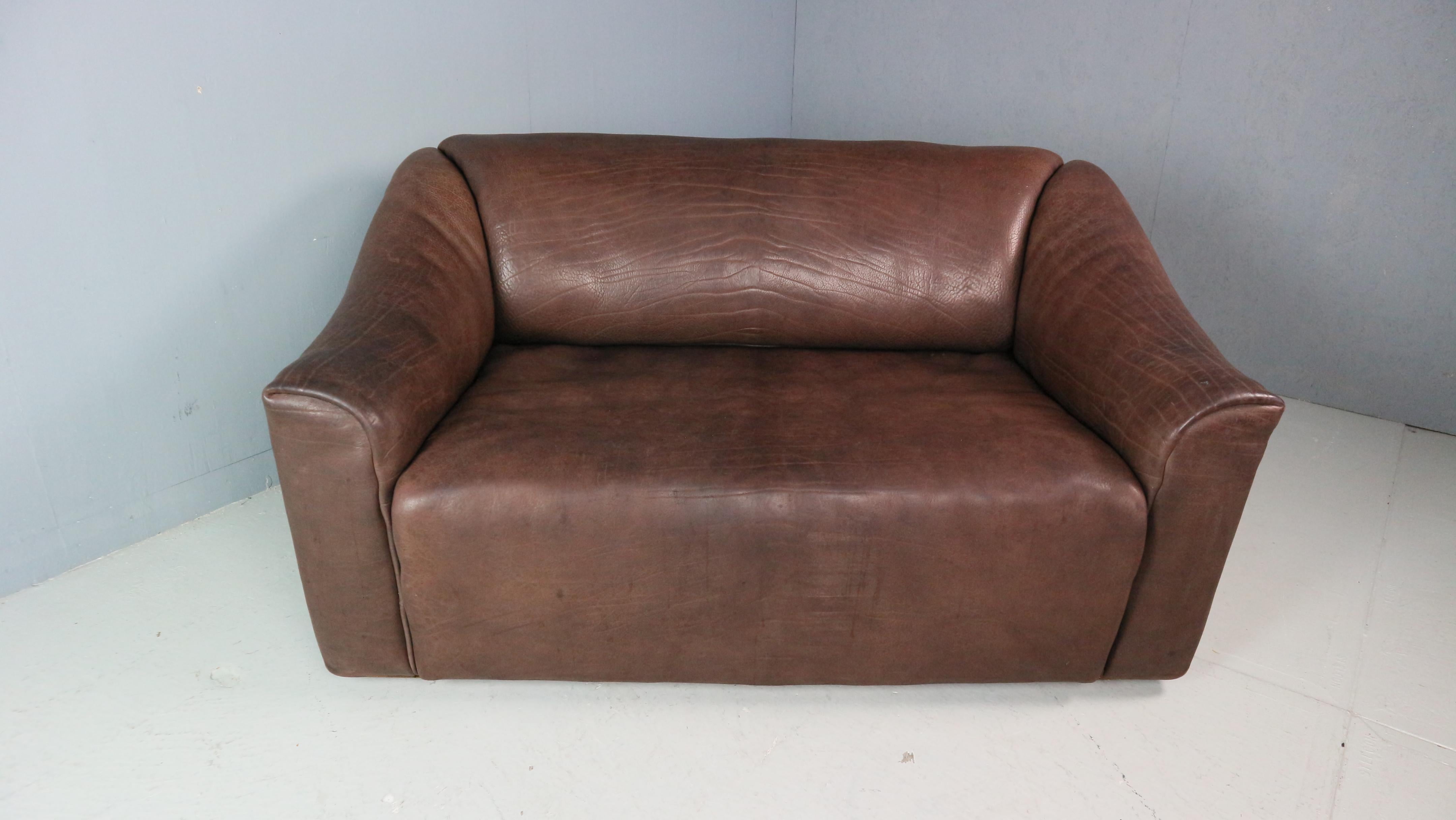 Mid-Century Modern De Sede Two-Seat Sofa, DS47, Patinated Leather 1970s