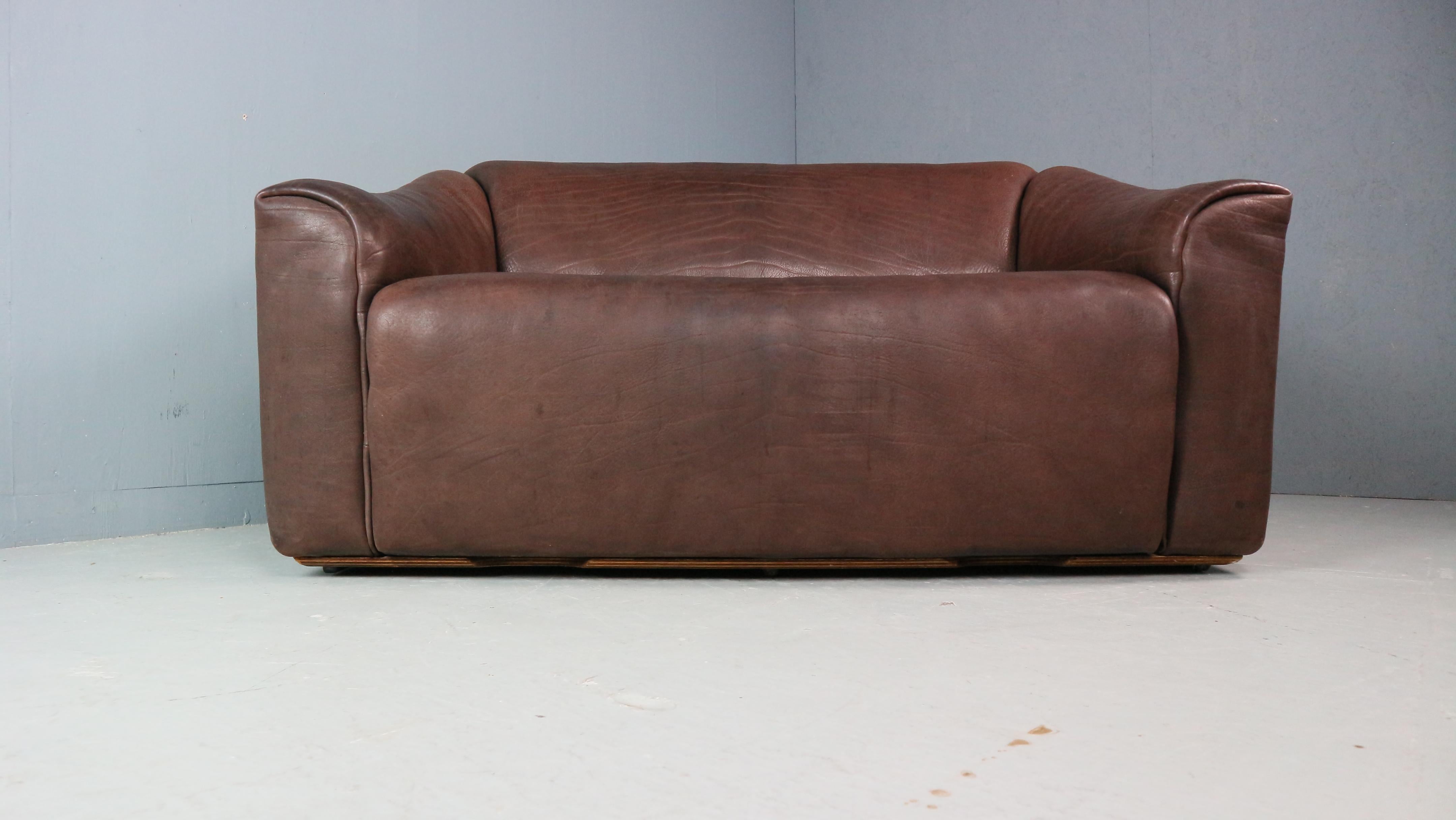 Swiss De Sede Two-Seat Sofa, DS47, Patinated Leather 1970s